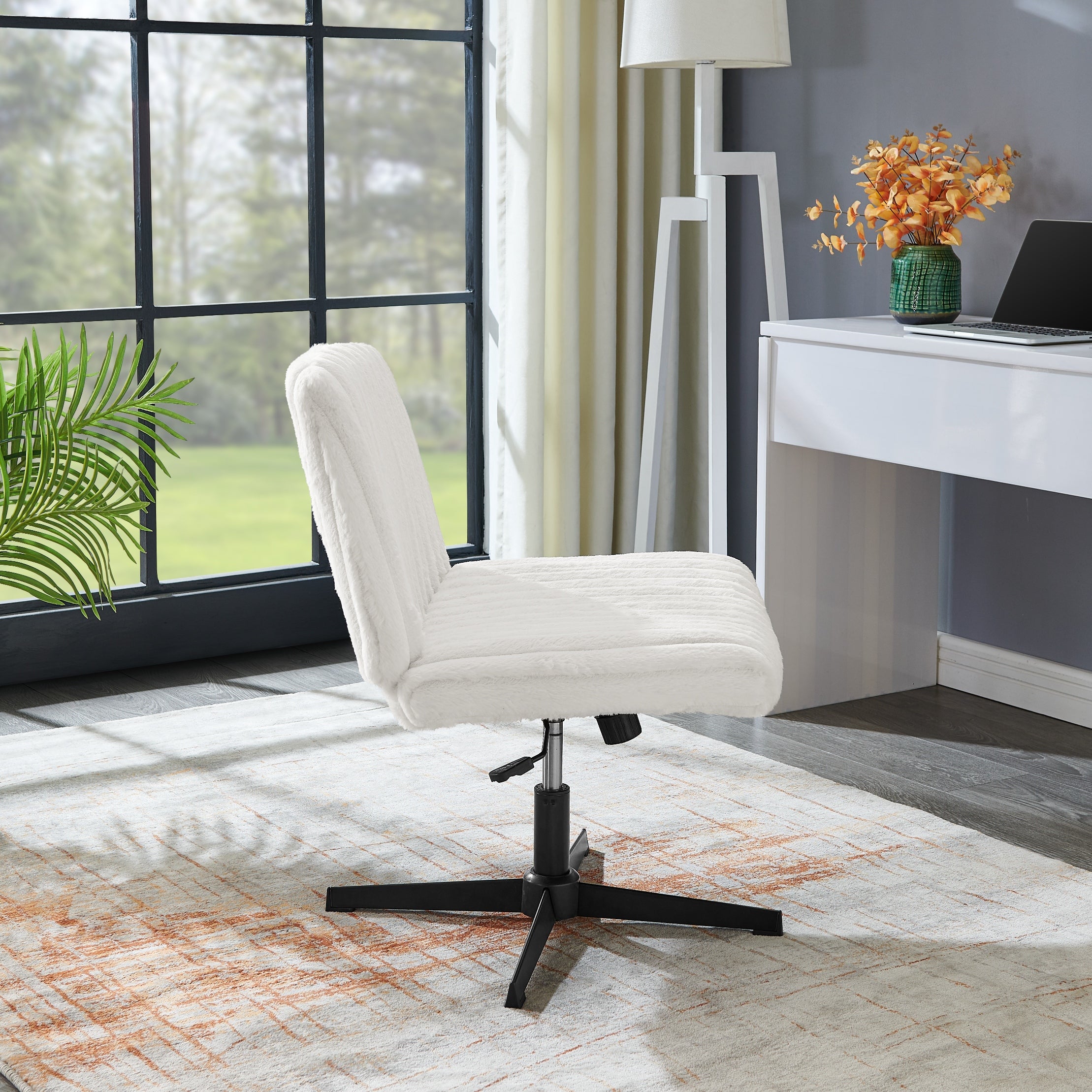 Roundhill Blynn Adjustable Swivel Criss Cross Chair - Wide Seat Ergonomic Office Chair with Lumbar Support, Vanity Makeup Chair for Home & Office Workspace, Study Desk, Dressing Table and Beauty Salon