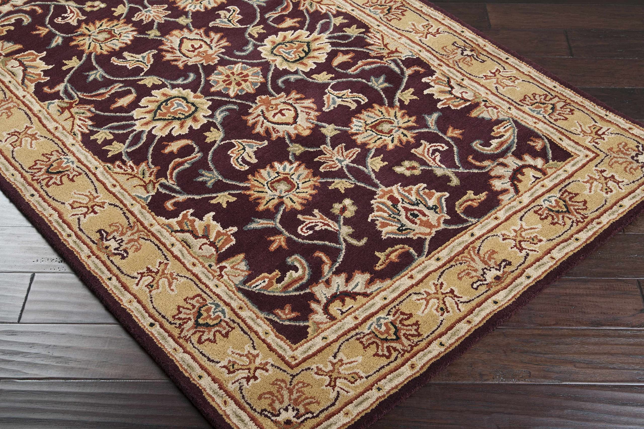 Hauteloom Cherryvale Wool Area Rug for Living Room & Bedroom - Traditional Style Round Rug in Black, Beige, Red - 9'9