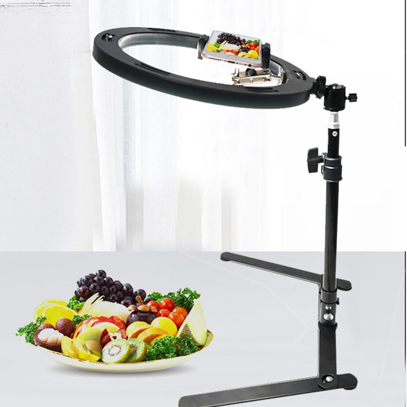 Adjustable Phone Stand with LED Light - Selfie Tripod Holder for iPhone, Android, Camera - Perfect for Cooking Videos, Vlogging, Live Streaming & Photography Accessories (A)