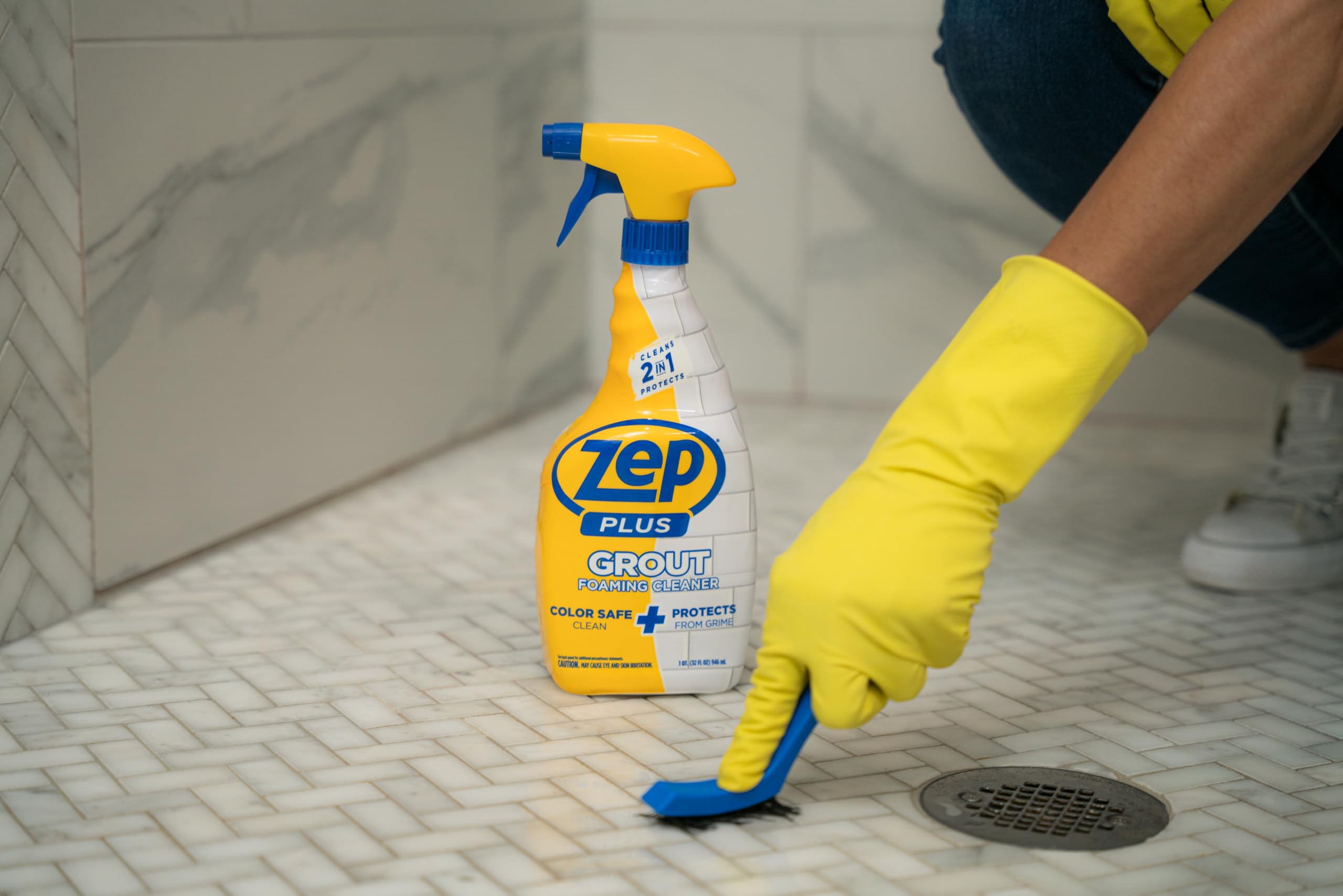 Zep Plus Grout Foaming Cleaner 32 Fl Oz - 2-in-1 Formula Cleans & Protects Tile Grout from Water, Dirt & Grime - Ideal for Bathroom, Kitchen & Shower Tiles
