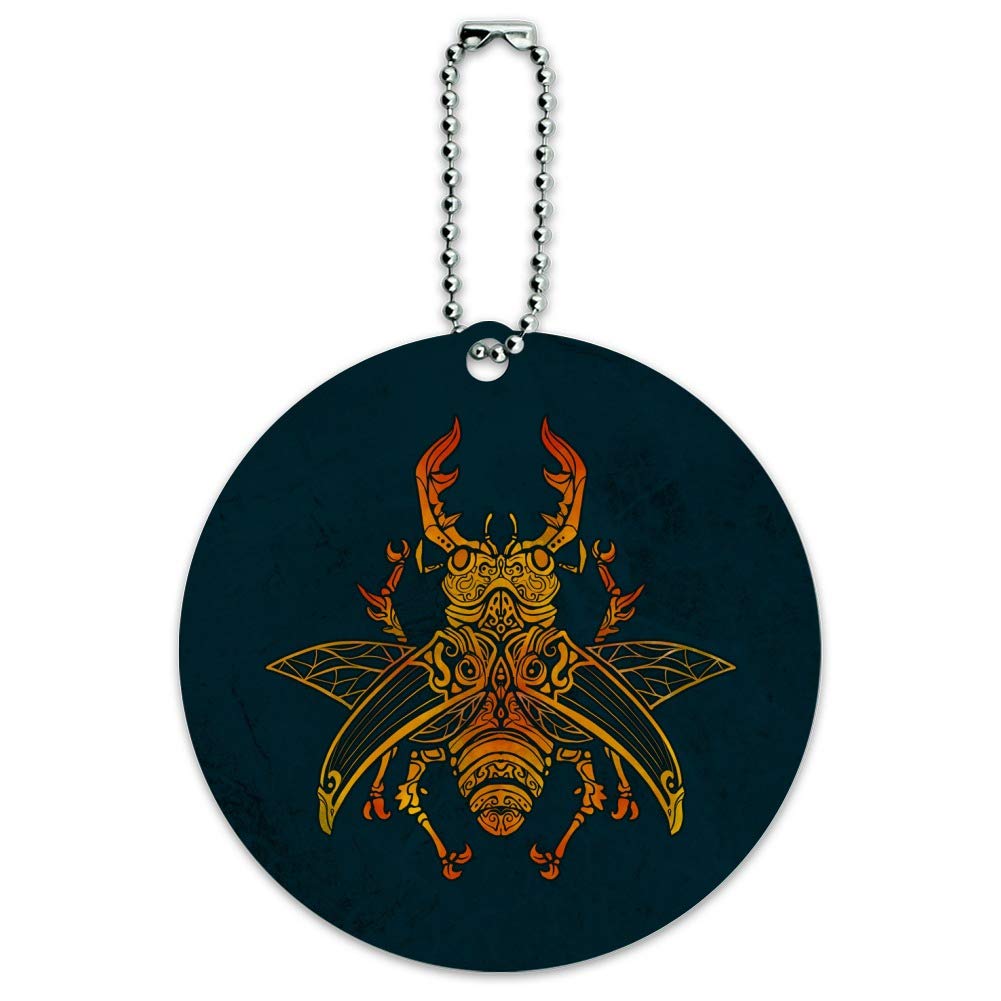 Steampunk Stag Beetle Round Luggage ID Tag - Vintage Style Suitcase & Carry-On Baggage Identifier - Perfect for Travel, Business Trips & Unique Gift Ideas