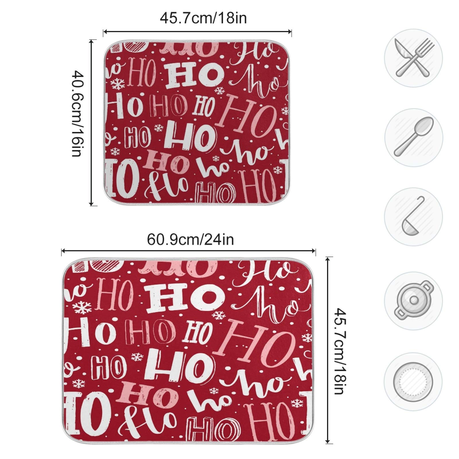 Red Christmas Ho Ho Ho Pattern Dish Drying Mat - Absorbent Kitchen Decor with Santa Claus Design, Non-Slip Drainer for Dishes & Baby Bottles | Perfect for Holiday Home Decor & Gift Giving