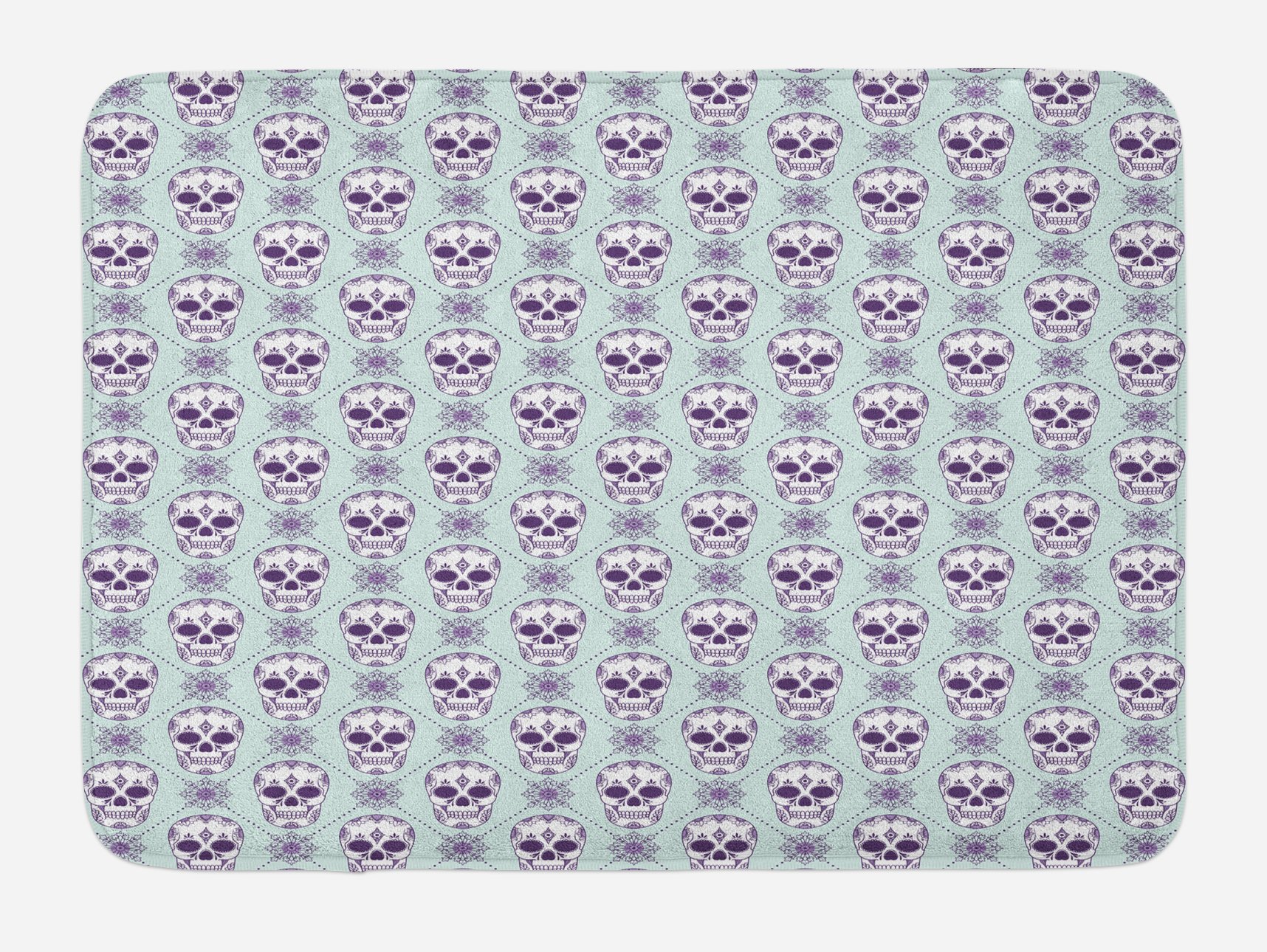 Ambesonne Sugar Skull Bath Mat - Non-Slip Plush Floral Damask Bathroom Rug with Geometric Skull Design, 30.2