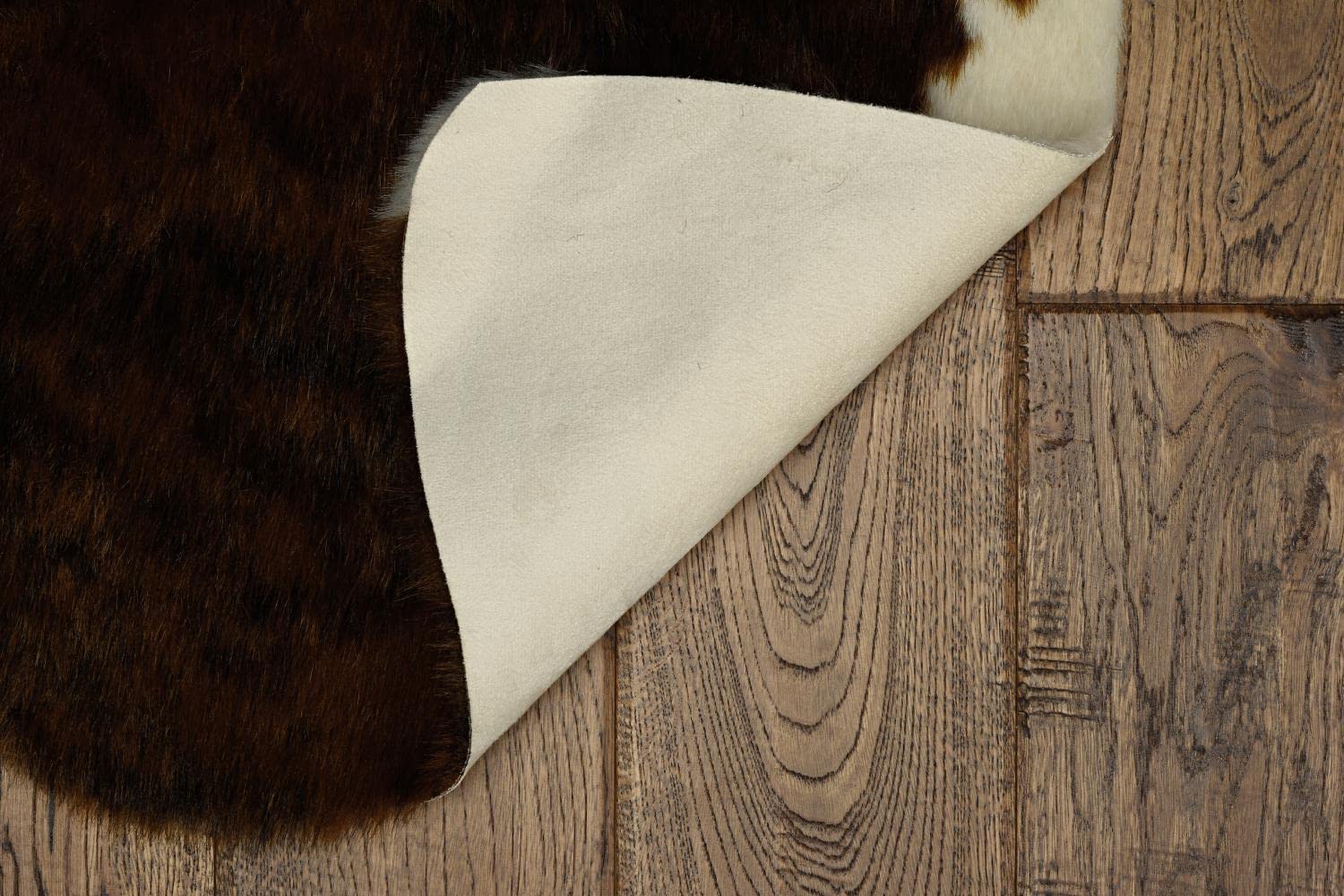 Linon Transitional Faux Cow Hide Area Rugs - Brown Distressed Leather Look Rug - 5'x8' Soft Non-Slip Living Room Carpet for Farmhouse, Modern & Boho Decor