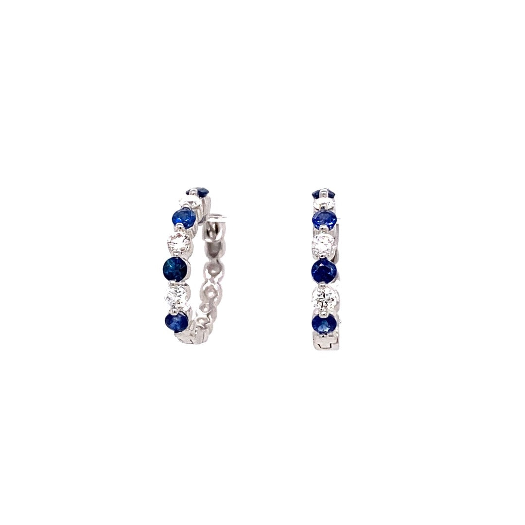 0.40ct Genuine Sapphire & Diamond 14K White Gold Hoop Earrings for Women - Elegant Dangle Earrings for Wedding, Party & Everyday Wear
