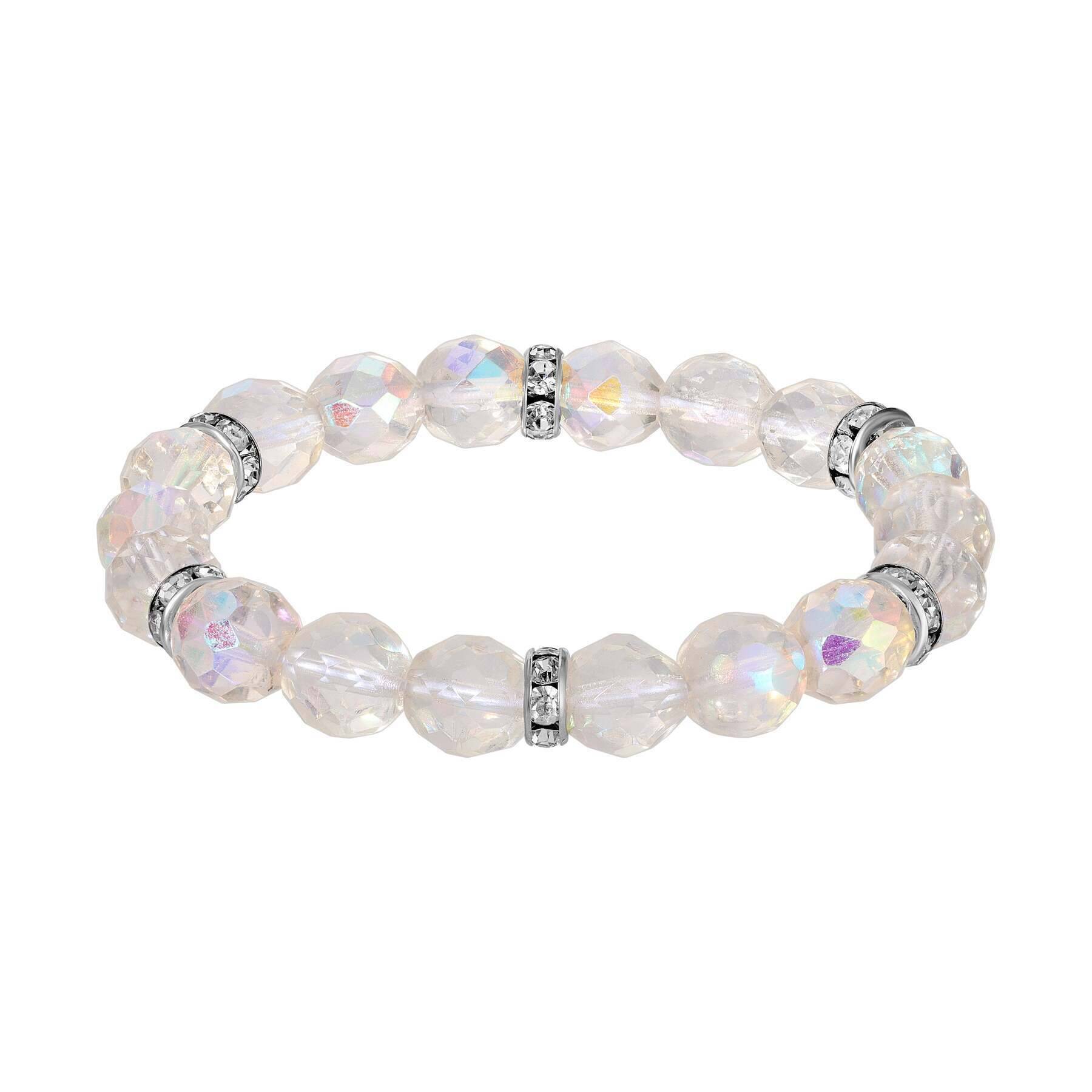 1928 Jewelry Classic Fire Polished Glass Beaded Stretch Bracelet for Women - Elegant Elastic Crystal Bead Bracelet for Party, Wedding & Everyday Wear