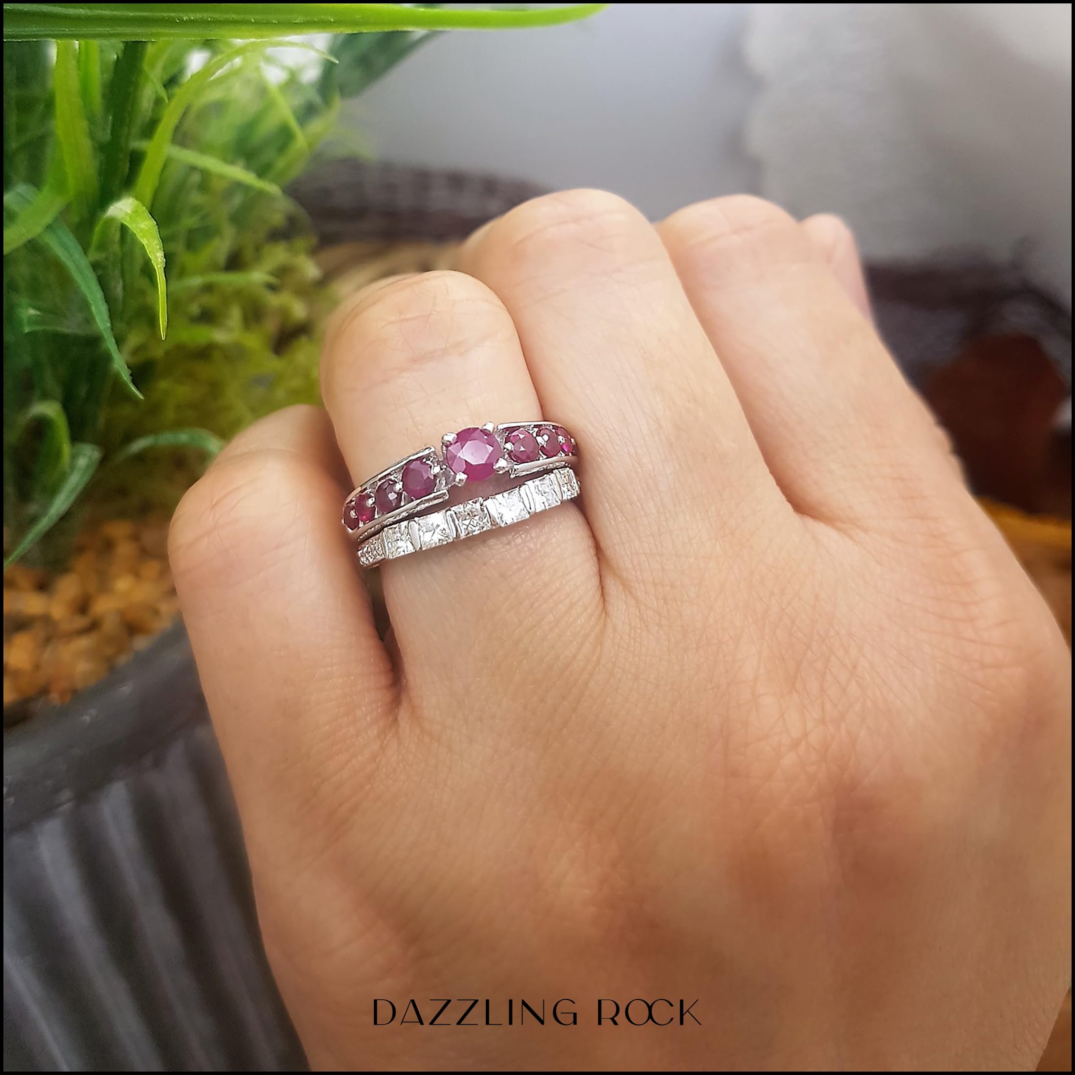 Dazzlingrock Princess & Round Cut White Diamond and Ruby Bridal Engagement Ring Set for Women - 10K Solid White Gold - Perfect for Proposals, Weddings & Anniversary Gifts