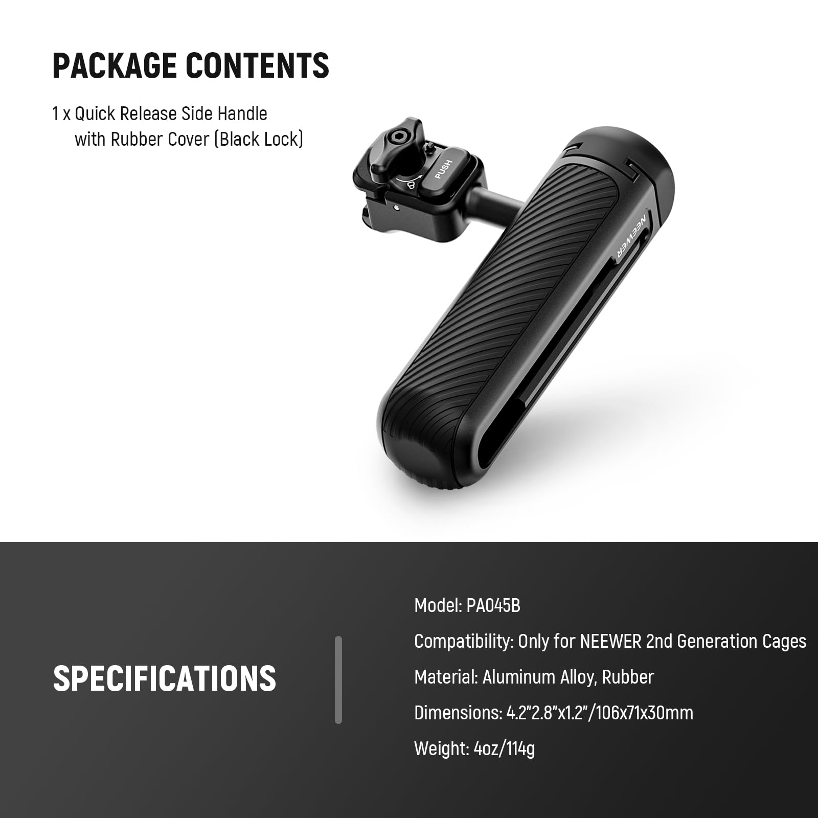 NEEWER Quick Release Side Handle for Phone Cage - Compatible with iPhone 16 Pro/16 Pro Max (PA073/PA074), Samsung S24 Ultra (PA042) - Anti-Slip Pin, Black Lock, Cold Shoe Mount - Perfect for Vlogging, Live Streaming & Mobile Filmmaking (PA045B)