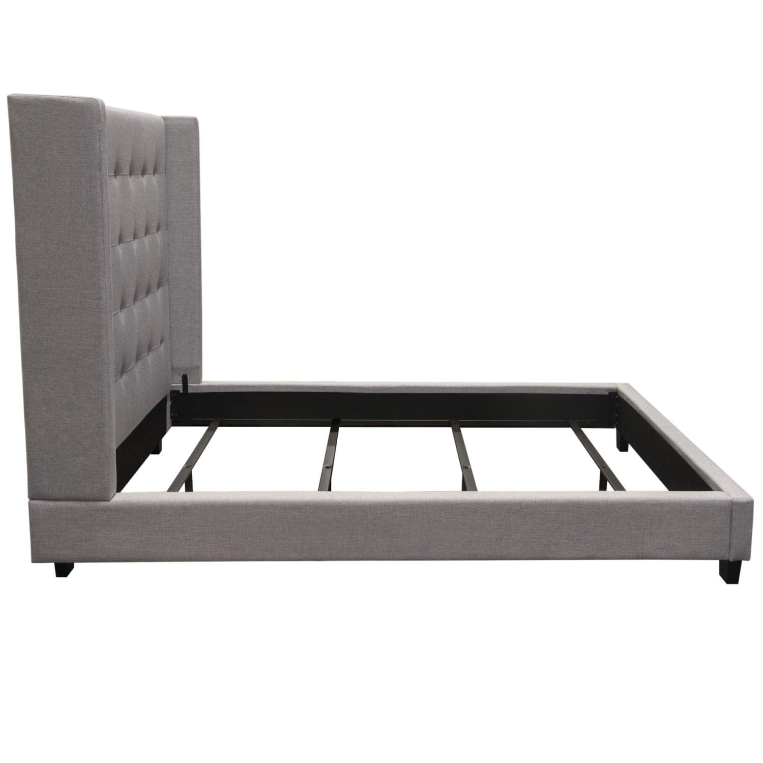 Luxury Diamond Tufted Wingback Bed Frame - Light Gray Upholstered Eastern King Size (93