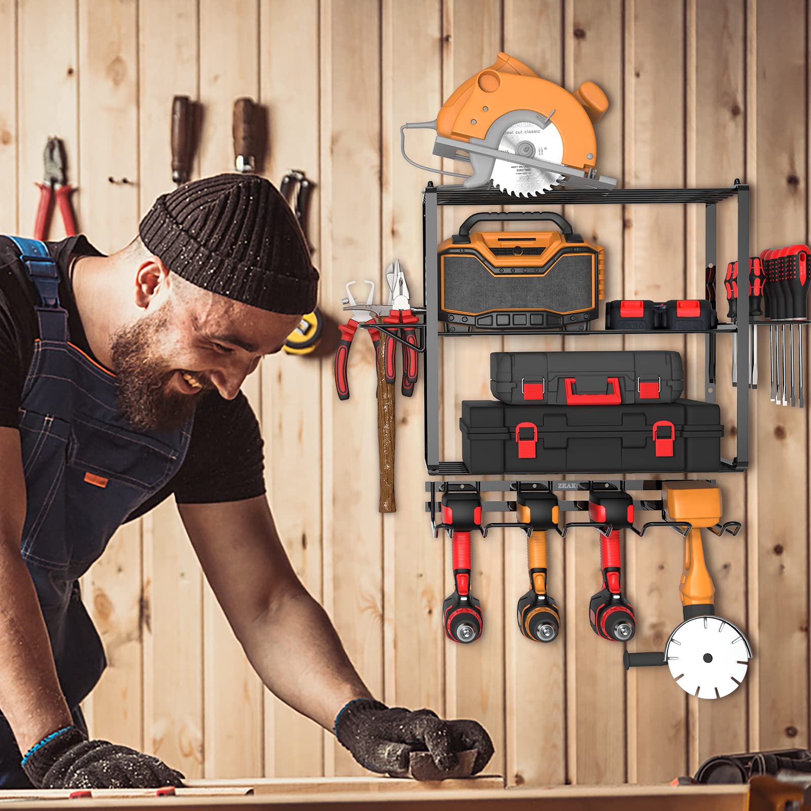 4-Layer Heavy Duty Metal Wall Mount Drill Holder - Power Tool Organizer for Garage & Workshop - Efficient Tool Storage Rack for Men, DIY Enthusiasts & Fathers - Perfect for Christmas Gifts & Home Organization