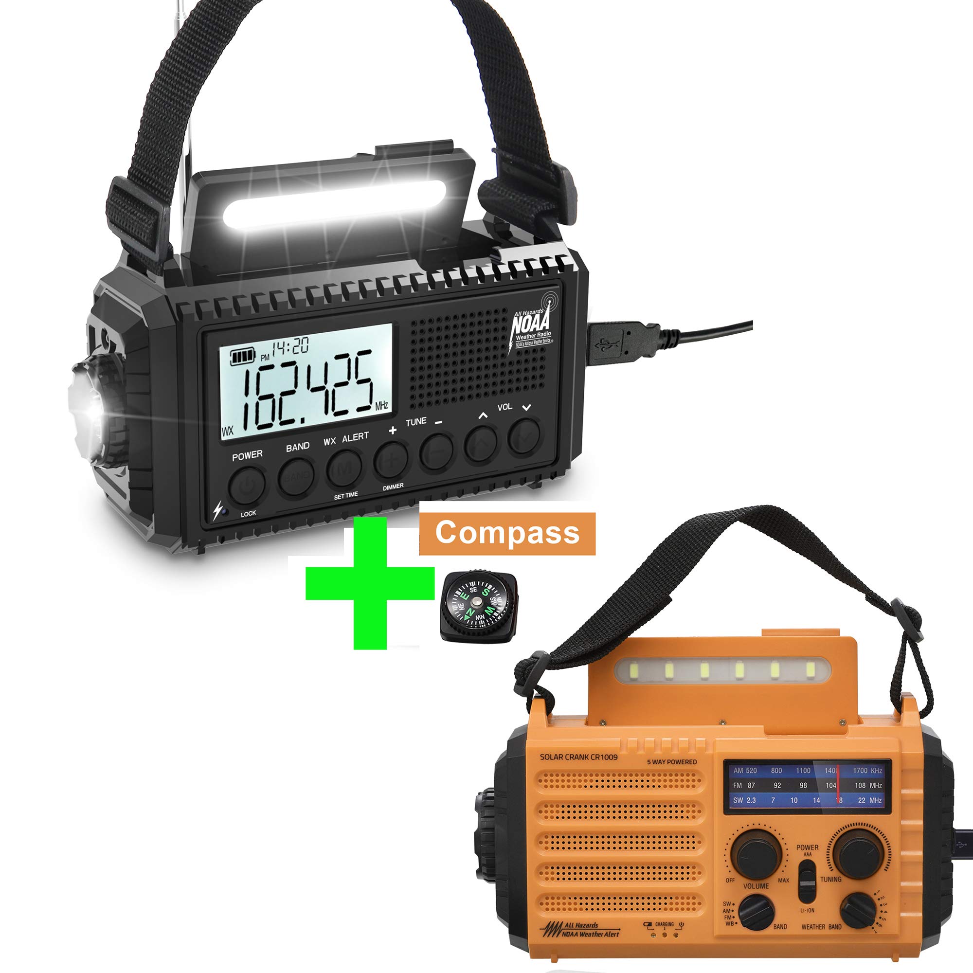 NOAA Weather Radio with LCD Display - 5000mAh Rechargeable Battery, 5 Power Sources, Digital Emergency Weather Alert Radio for Outdoor Camping, Hiking & Storm Preparedness