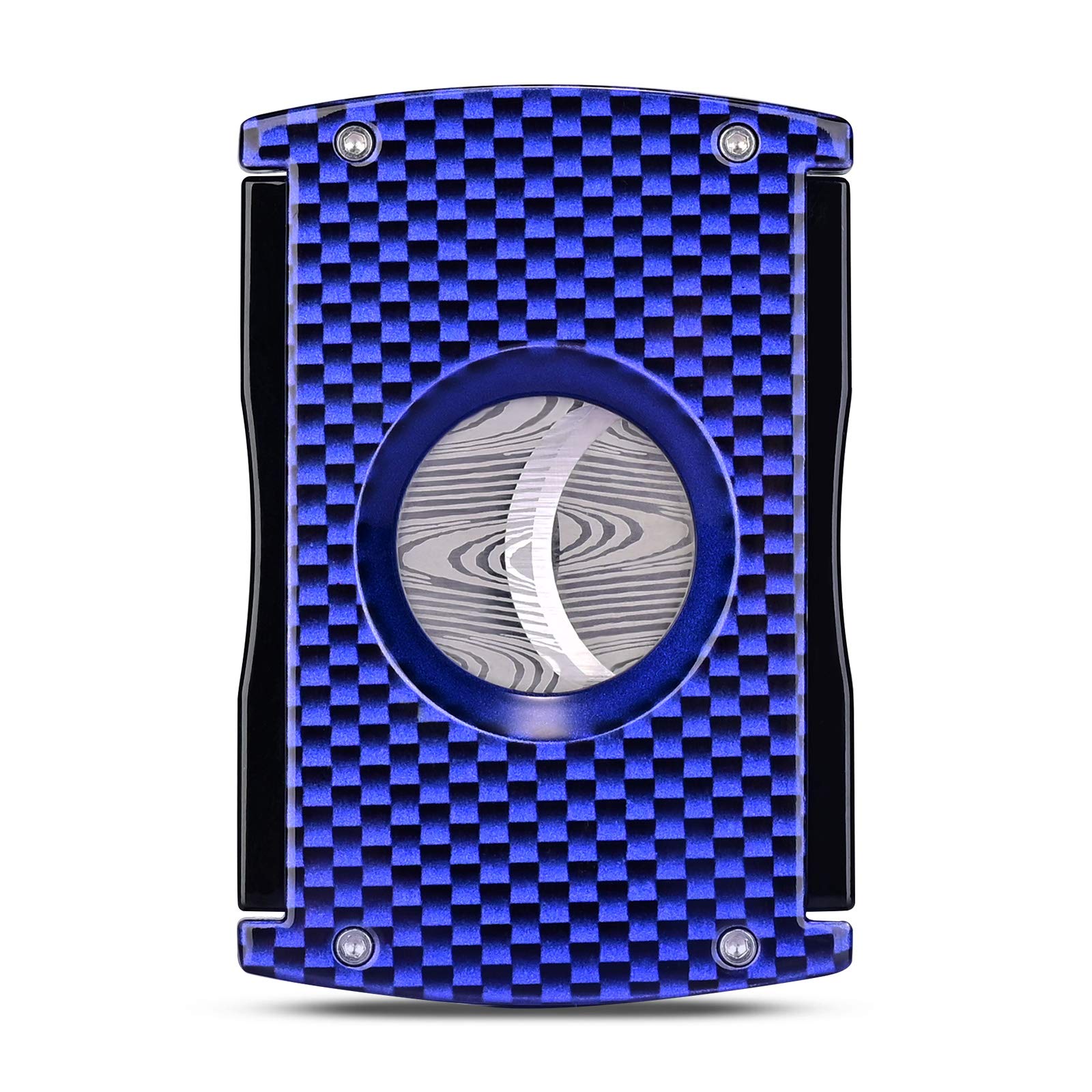 Premium Carbon Fiber Double-Edged Cigar Cutter - Sharp Stainless Steel Blades, Personalized Engraving (Blue) - Perfect for Cigar Aficionados, Gifts & Special Occasions