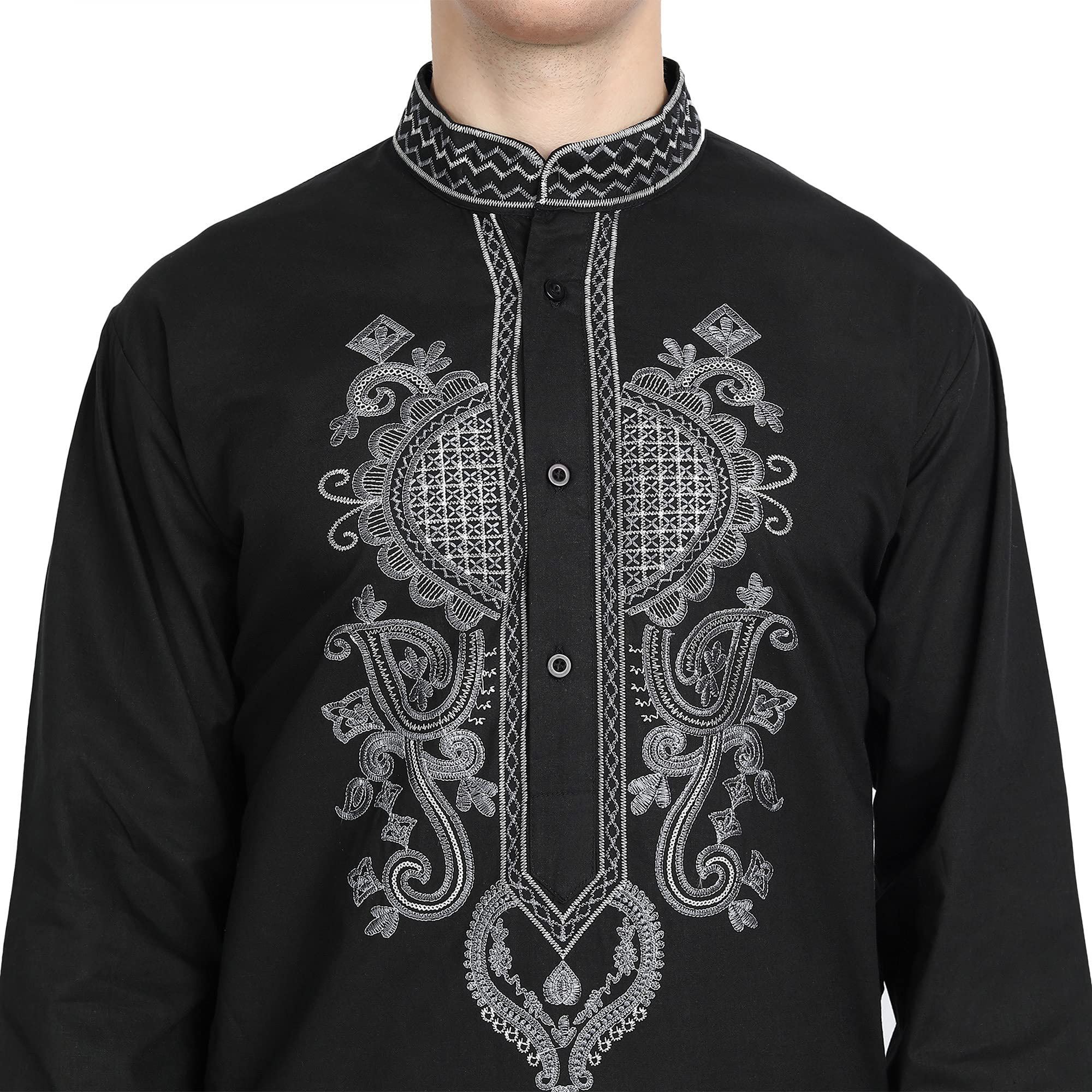 SKAVIJ Men's Long Sleeve Cotton Kurta Pajama Set - Traditional Ethnic Casual Wear for Festivals, Weddings & Daily Comfort