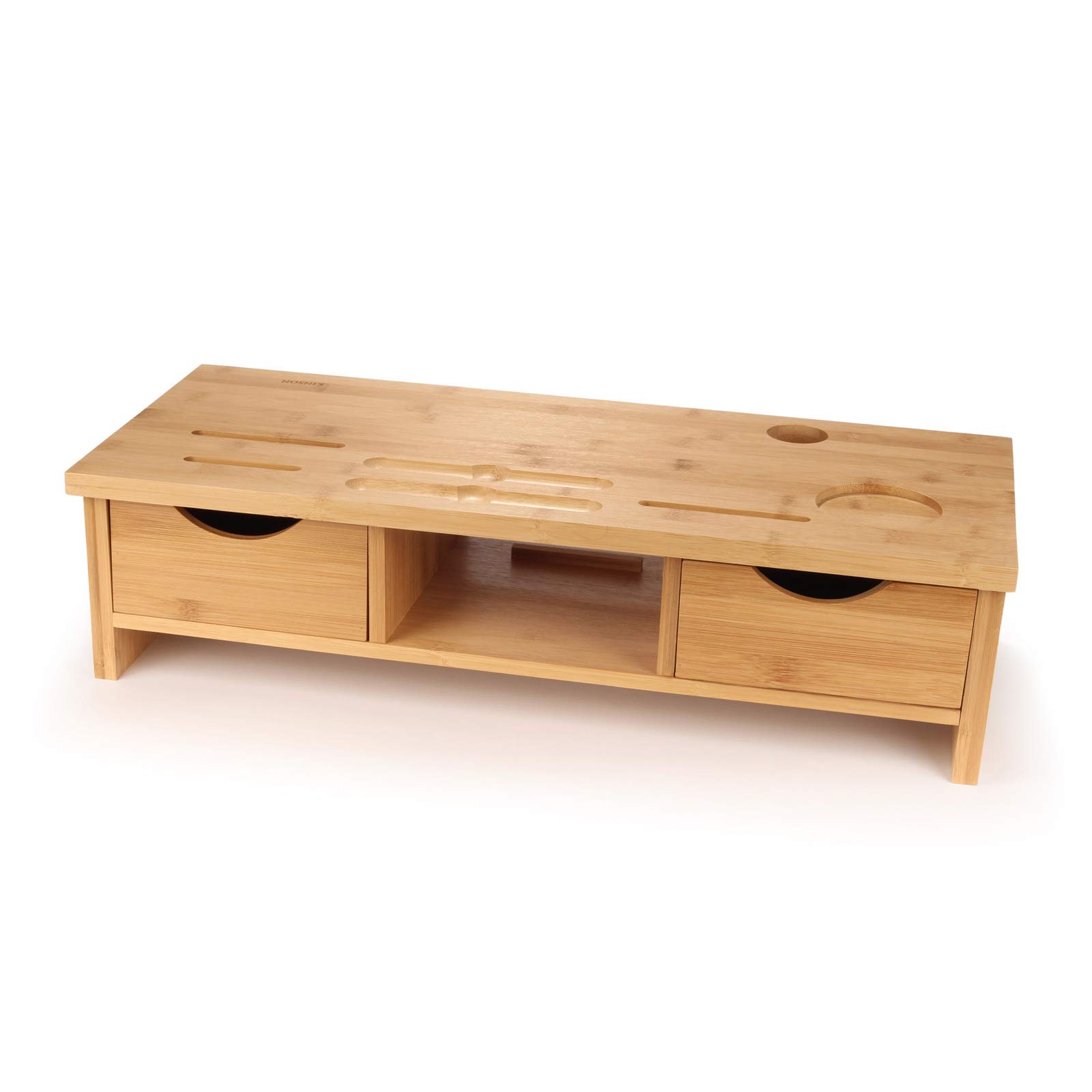 Premium Bamboo Desk Organizer & Laptop Stand Riser - Space Saving Office Storage Solution for Home & Workspace Organization