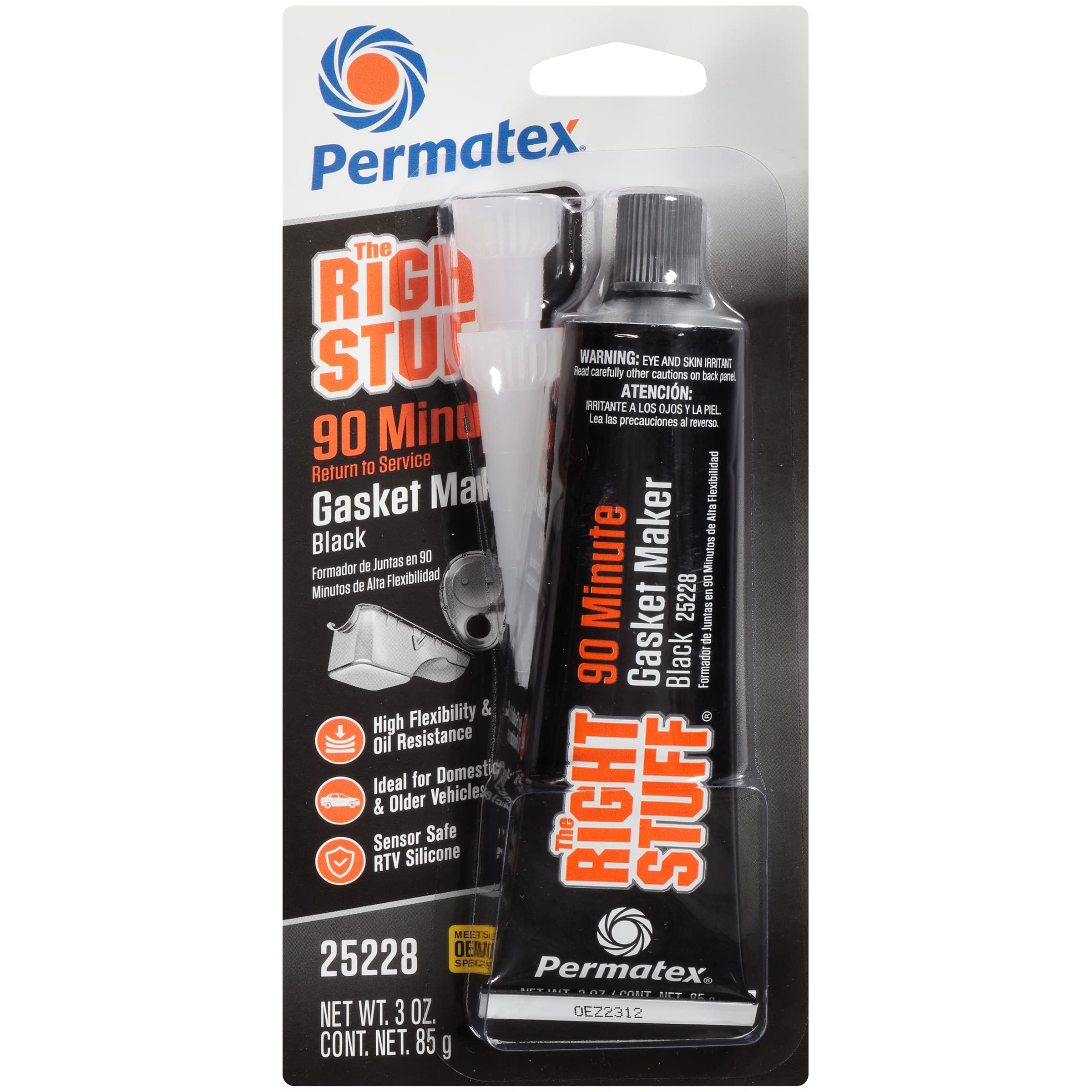 Permatex 25228 The Right Stuff 90 Minute Black Gasket Maker - 3 oz Tube (1 Pack) - High-Temp Oil & Coolant Resistant Sealant for Automotive, Marine & Industrial Use