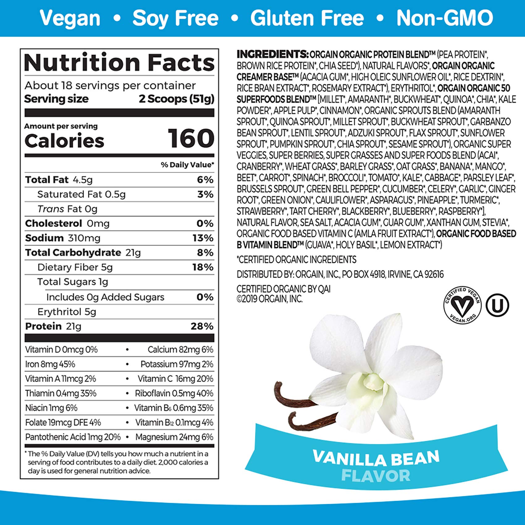 Orgain Organic Protein Powder with Superfoods, Vanilla Bean - 2.02lb | Kids Nutritional Protein Shake, Vanilla (12 Pack) - Perfect for Post-Workout Recovery & Healthy Kids Snacks