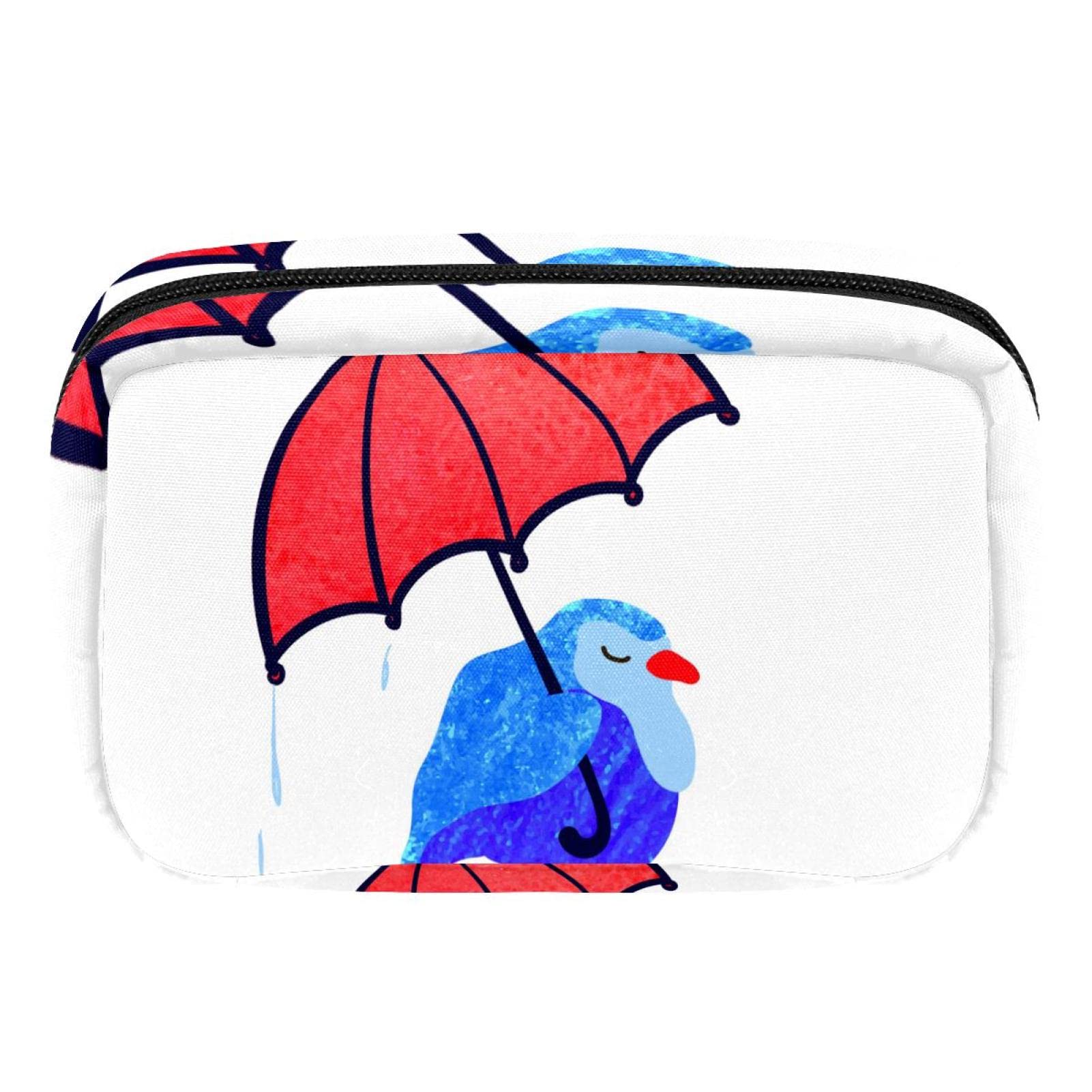 Waterproof Blue Bird with Umbrella Travel Toiletry Bag - Large Cosmetic Organizer for Women & Girls - Perfect for Vacation, Gym, and Daily Makeup Storage