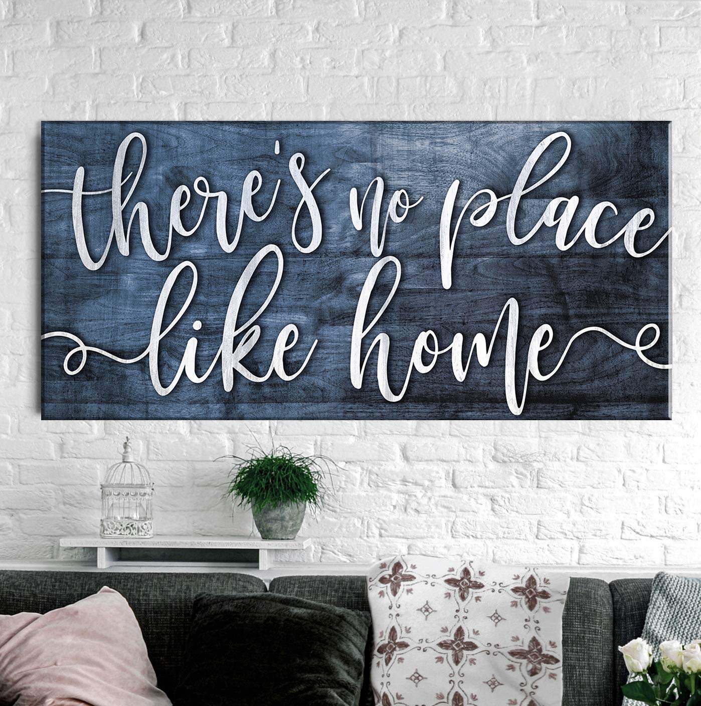 Handmade Rustic Home Wall Decor - 'There's No Place Like Home' Wooden Sign (Blue, 60x27 inches) - Perfect for Living Room, Housewarming Gifts & Farmhouse Style Decor
