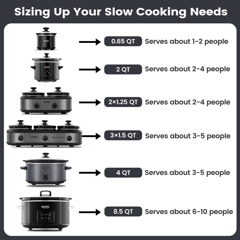 KOOC 4 Quart Slow Cooker with Free Liners - 3 Temperature Settings, Dishwasher Safe Stainless Steel Crock Pot (Grey, Ellipse Shape) - Perfect for Family Dinners, Meal Prep & Party Cooking
