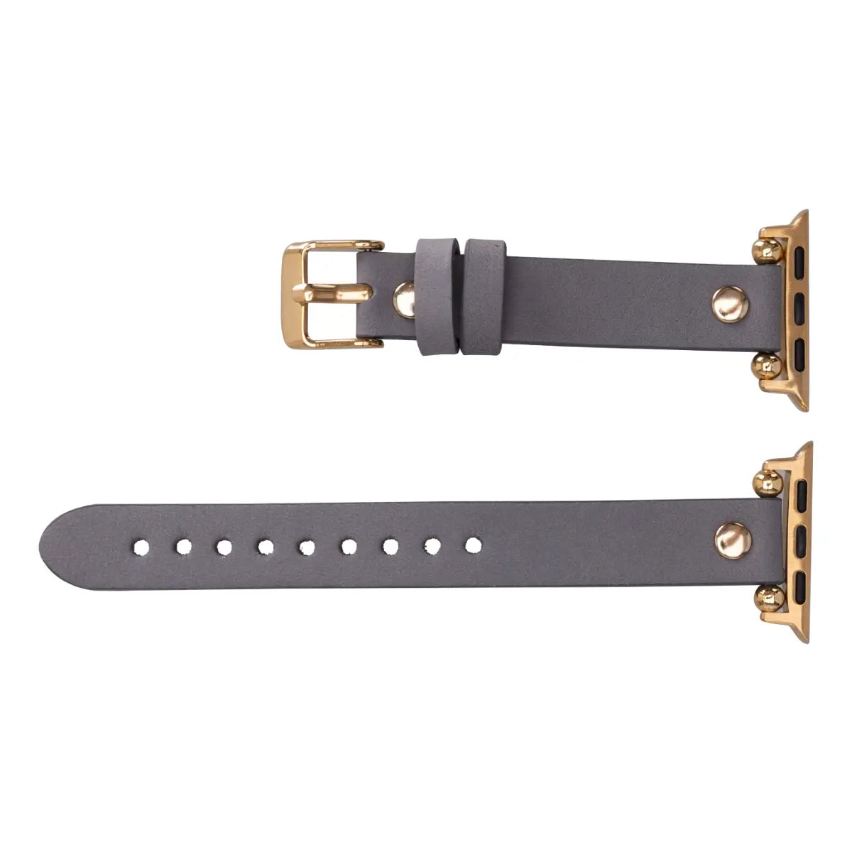 Slim Gray Leather Apple Watch Band with Gold Rivet - Stylish & Durable Replacement Strap for Work, Gym & Everyday Wear