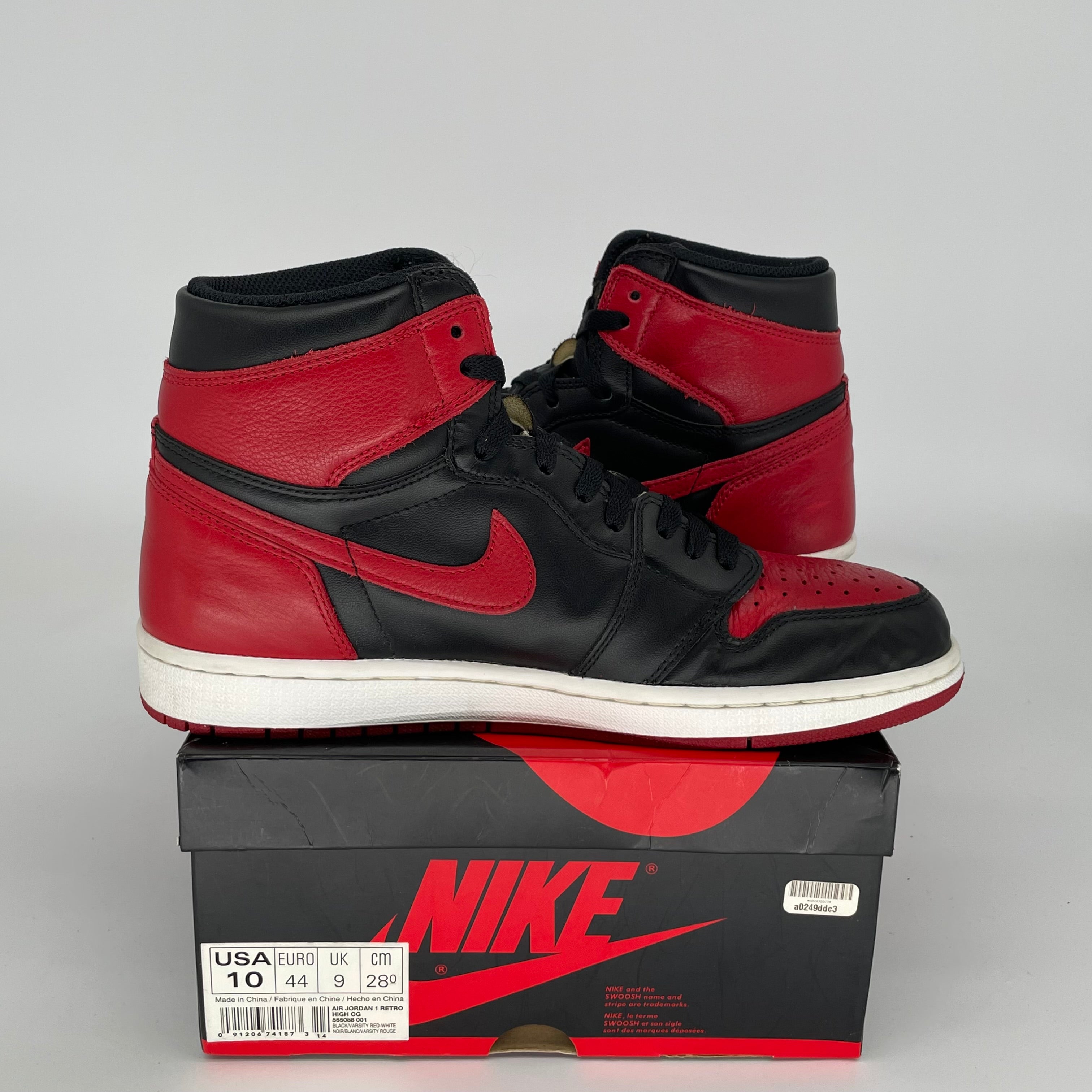 Original: AIR JORDAN 1 BRED SIZE 10 555088 001   Optimized: Authentic Air Jordan 1 Retro High OG 