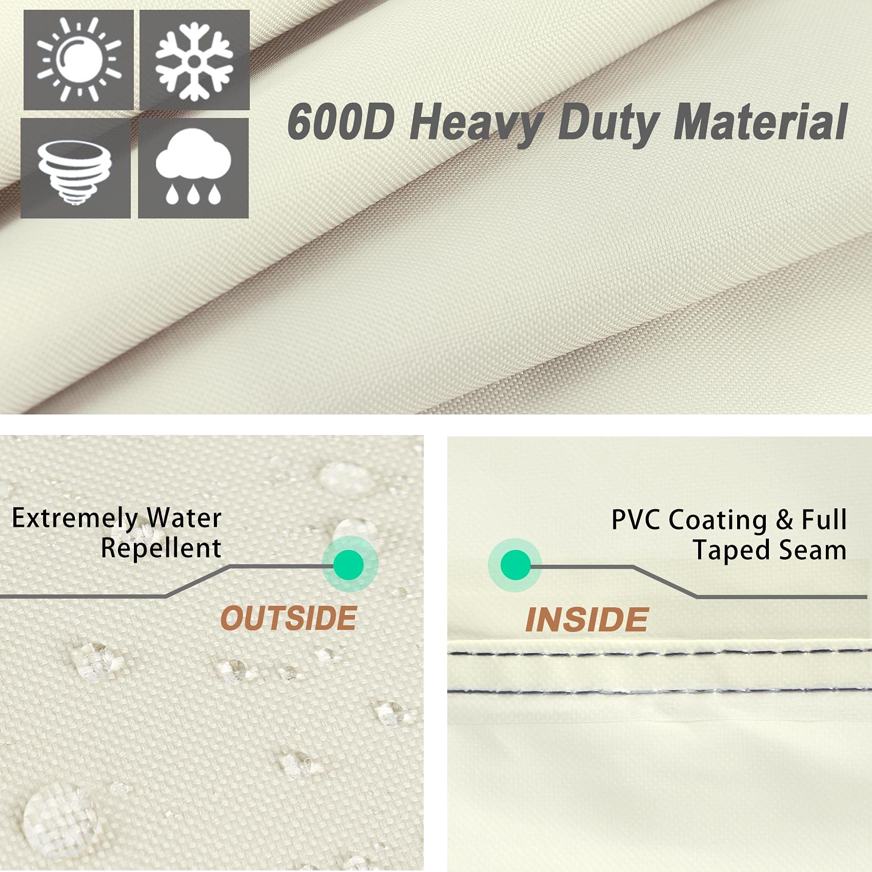 NettyPro 34 Inch Waterproof 600D Heavy Duty Patio Chair Covers Set of 4 - Beige Outdoor Seat Protectors for Deck, Garden & Poolside Furniture