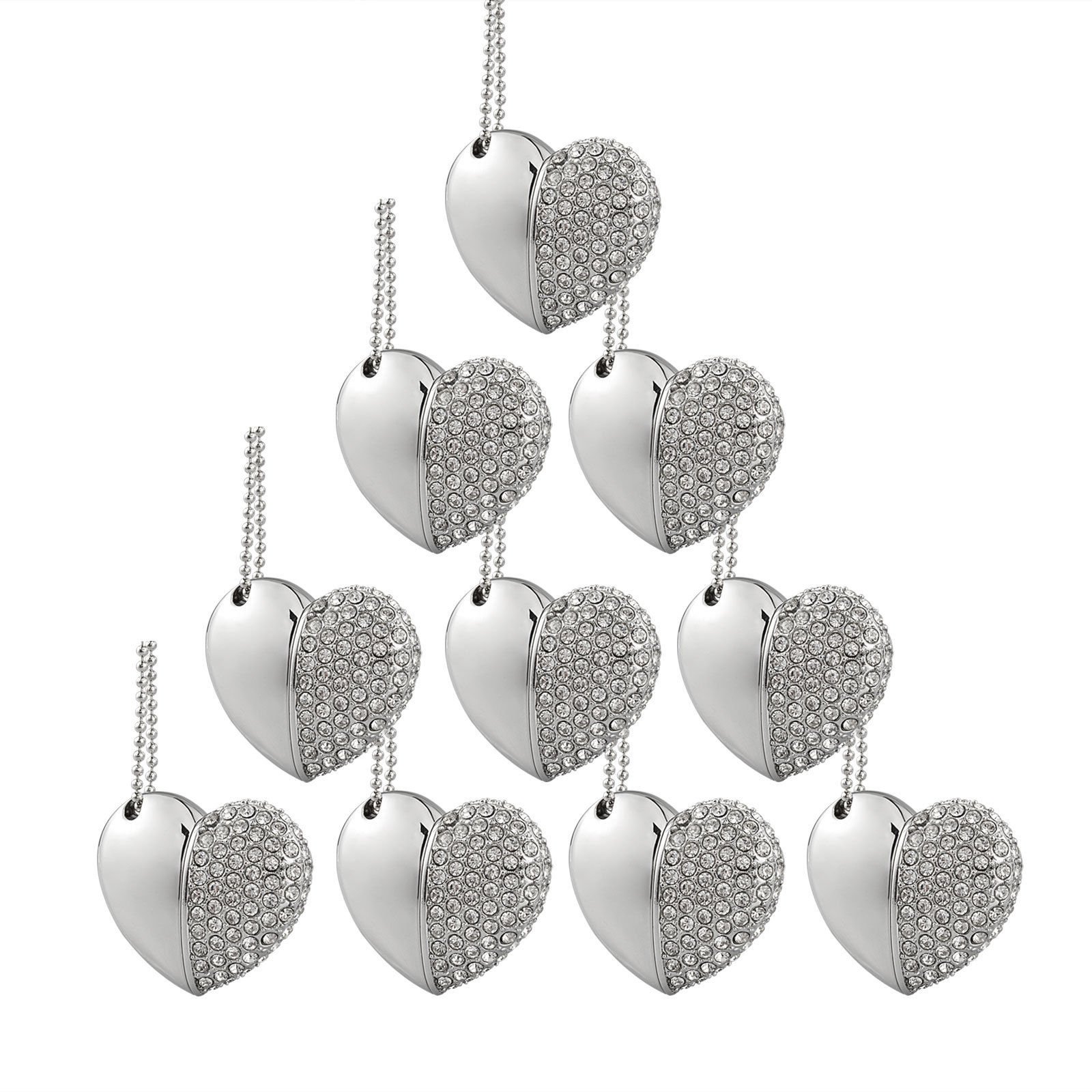 10pcs Crystal Diamond Heart 32GB USB 3.0 Flash Drive - High Speed Memory Stick for Business Gifts, Wedding Favors, Promotions & Data Storage