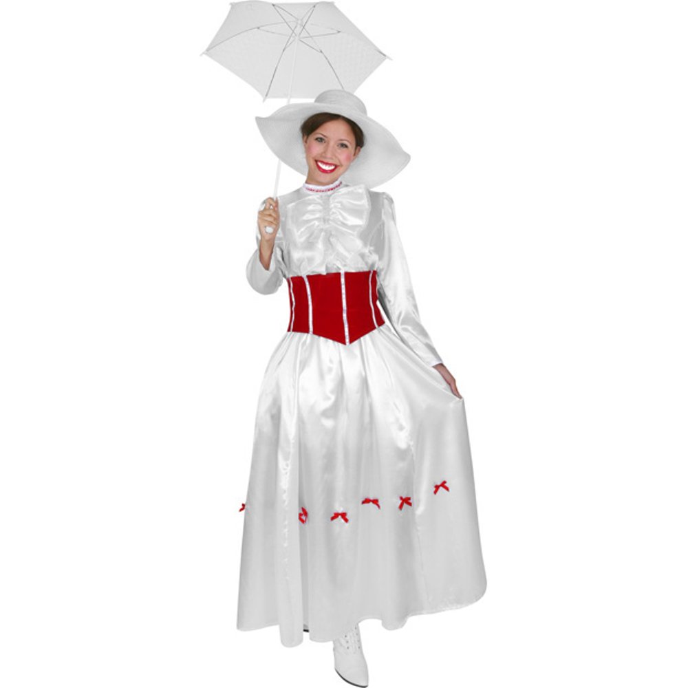 BOS Deluxe English Nanny White Dress Costume - Elegant Victorian Style Outfit for Cosplay, Halloween & Themed Parties