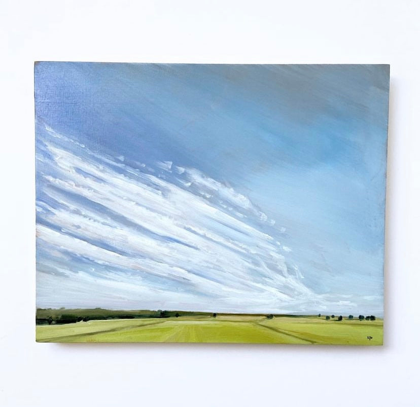 Clouds Over Rice - Original Oil Painting on Panel 8x10x.75 Inch - Handmade Landscape Artwork for Home Decor & Office Wall