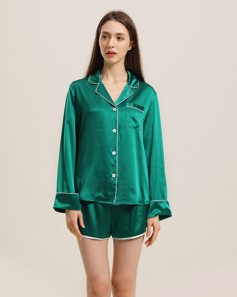 Premium Silk Pajama Set for Women - Soft & Breathable Short Sleeve Shirt & Shorts - Luxury Sleepwear for Comfortable Nights, Spa Days & Relaxing at Home