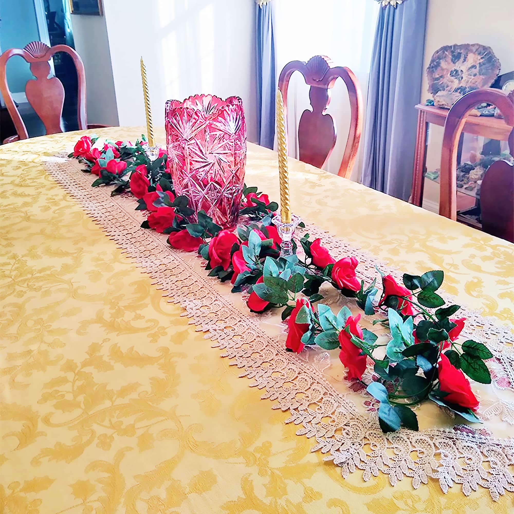 UKELER 2 Pack 14FT Artificial Rose Vines - Red Silk Fake Flowers with Green Leaves for Wedding Arch, Party Decor, Garden Craft, Home Decoration | Perfect for Indoor/Outdoor Events, DIY Projects & Seasonal Displays