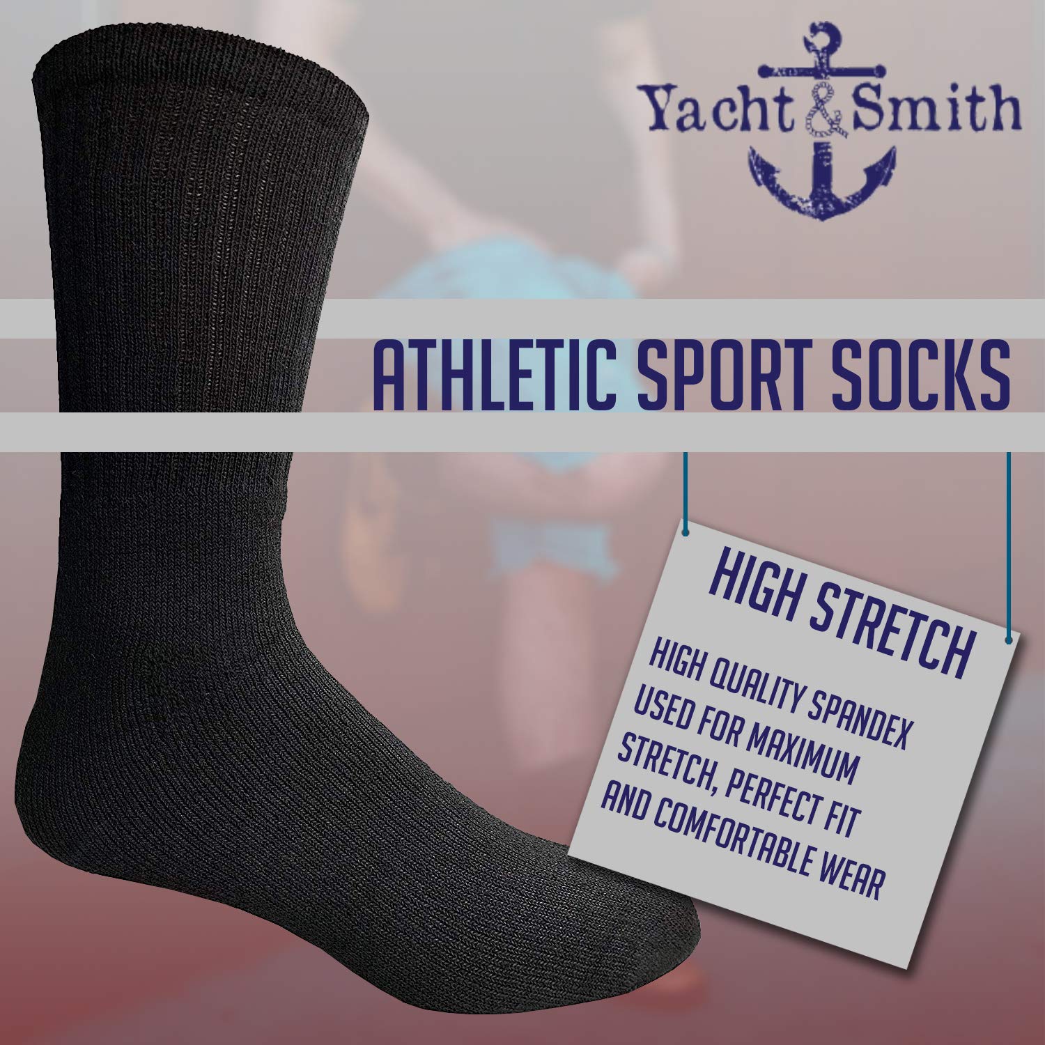 Yacht & Smith Bulk Men's Crew Socks - 12-Pack Cotton Big & Tall Plus Size Socks (Size 13-16) for Work, Sports & Everyday Comfort