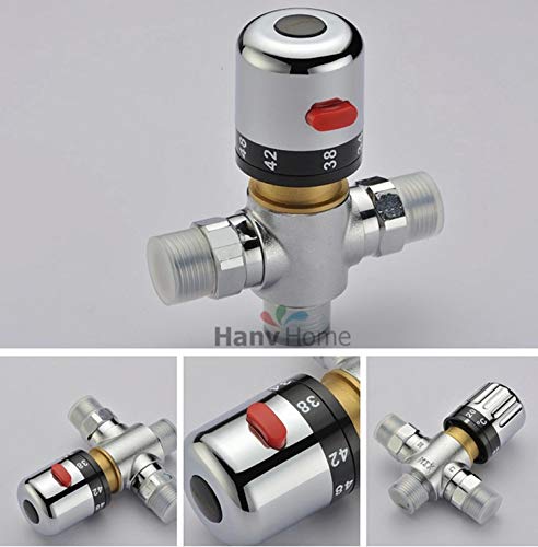 3-Way Brass Thermostatic Mixing Valve for Solar Water Heater - Adjustable Temperature Control Shower Valve - Perfect for Bathroom, RV & Off-Grid Living