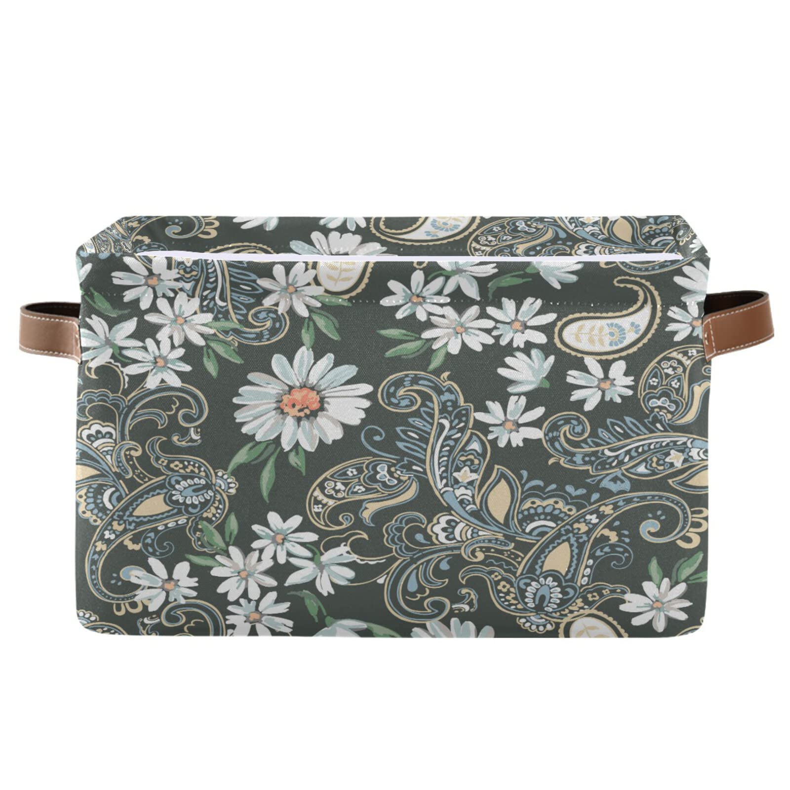 Foldable Canvas Storage Bins with Handles - Floral Pattern Laundry Basket for Toys & Clothes Organization (1 Pack) | Perfect for Bedroom, Nursery & Bathroom Storage