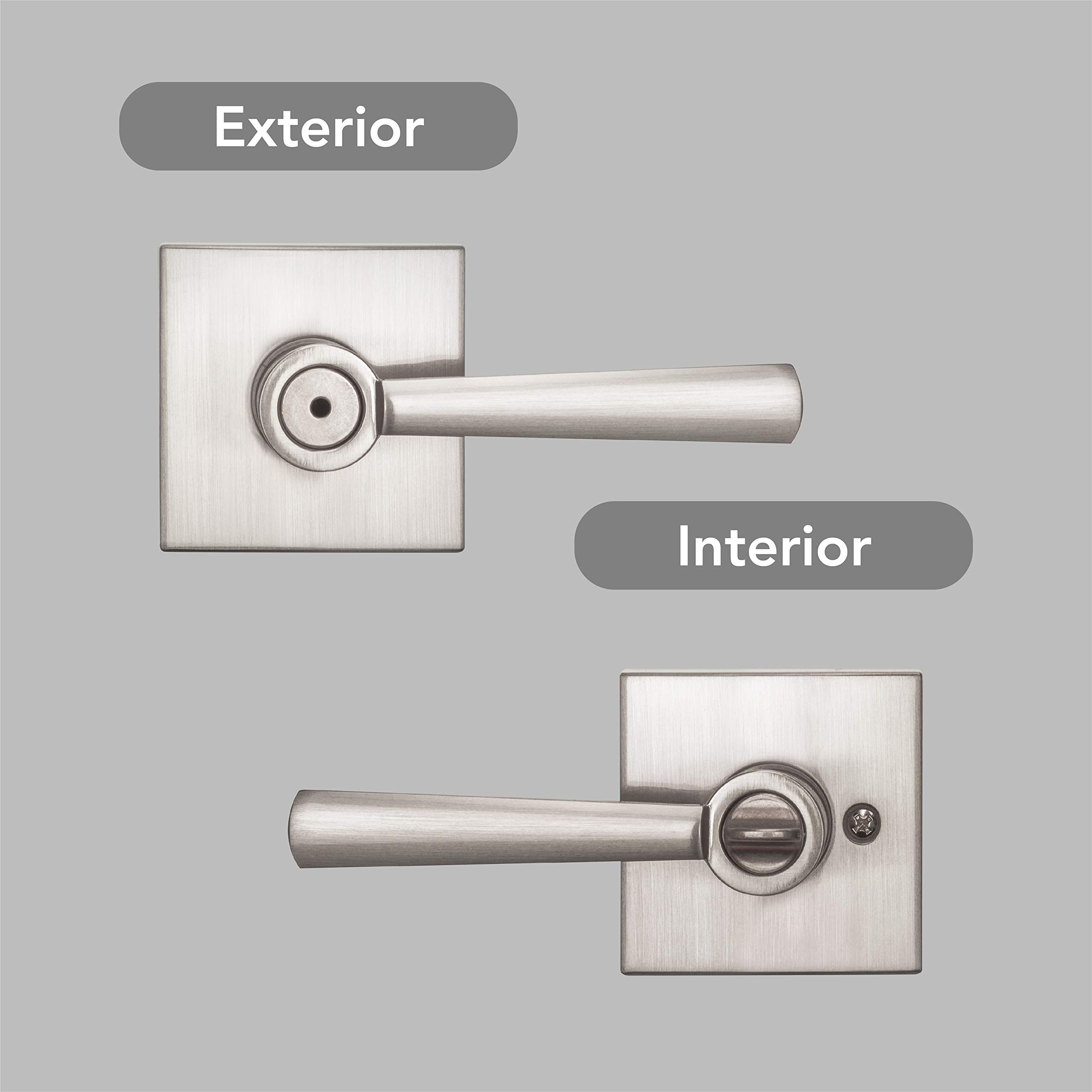 Baldwin Spyglass Interior Privacy Door Handle - Reversible Lever for Bedroom & Bathroom - Keyless Door Lock with Microban Antimicrobial Protection - Satin Nickel Finish - Ideal for Home, Office, and Commercial Spaces