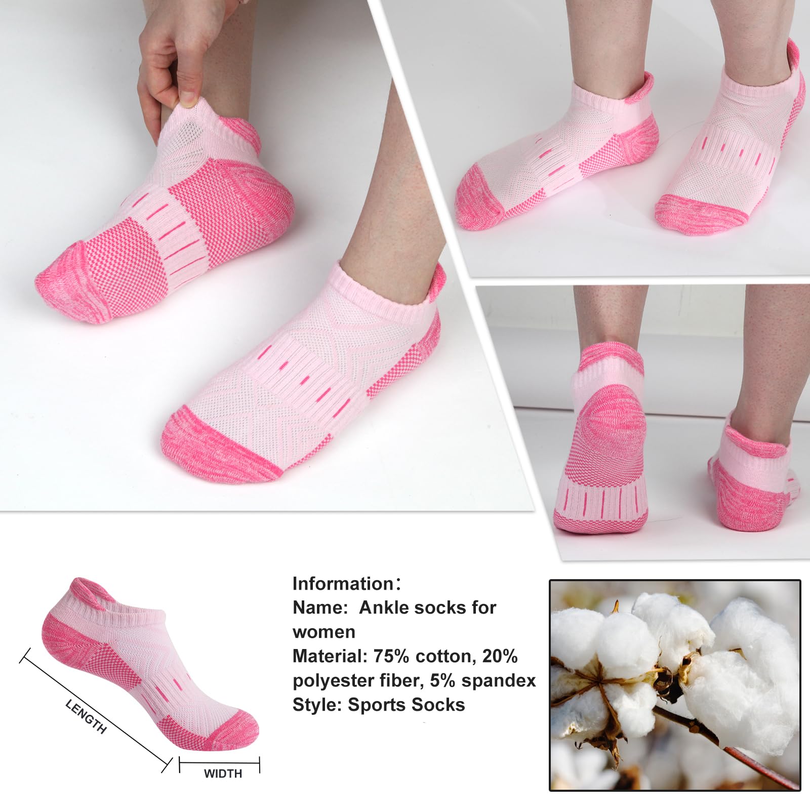6 Pairs Women's Athletic Ankle Socks - Cushioned Low Cut Running Socks for Sports, Workout & Everyday Comfort