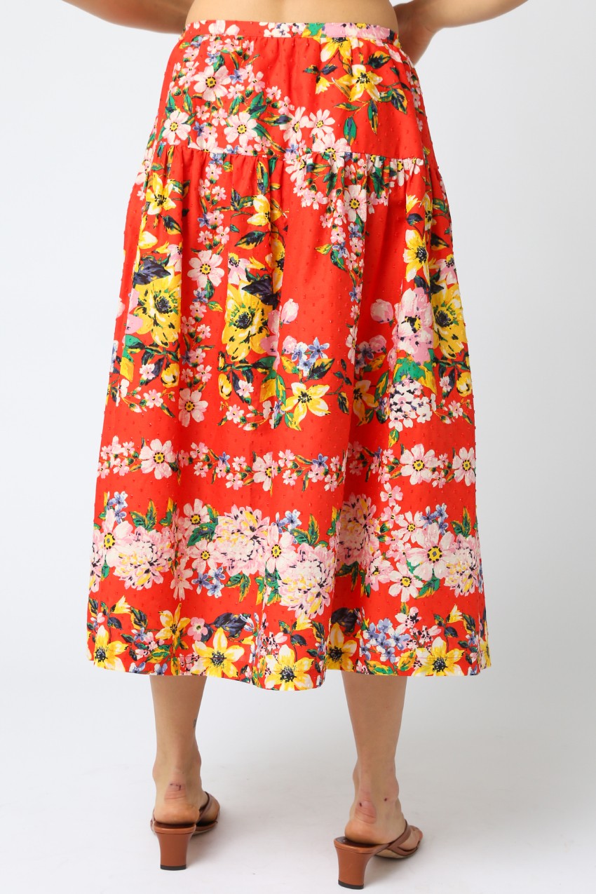 Floral Print Midi Skirt for Women - A-Line Summer Skirt with Elastic Waist | Perfect for Beach, Vacation & Boho Outfits