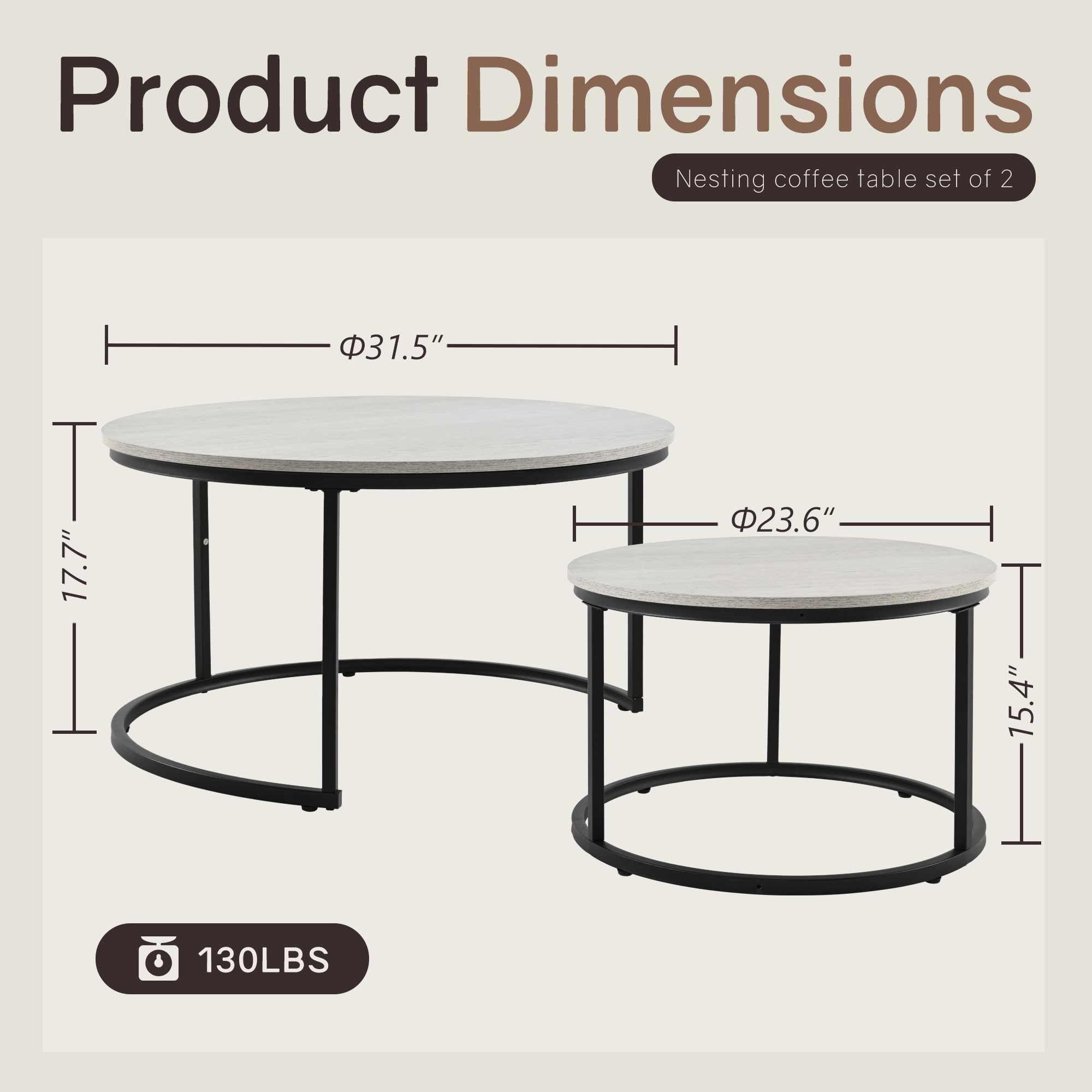 2-Piece Round Nesting Coffee Table Set - 31.5