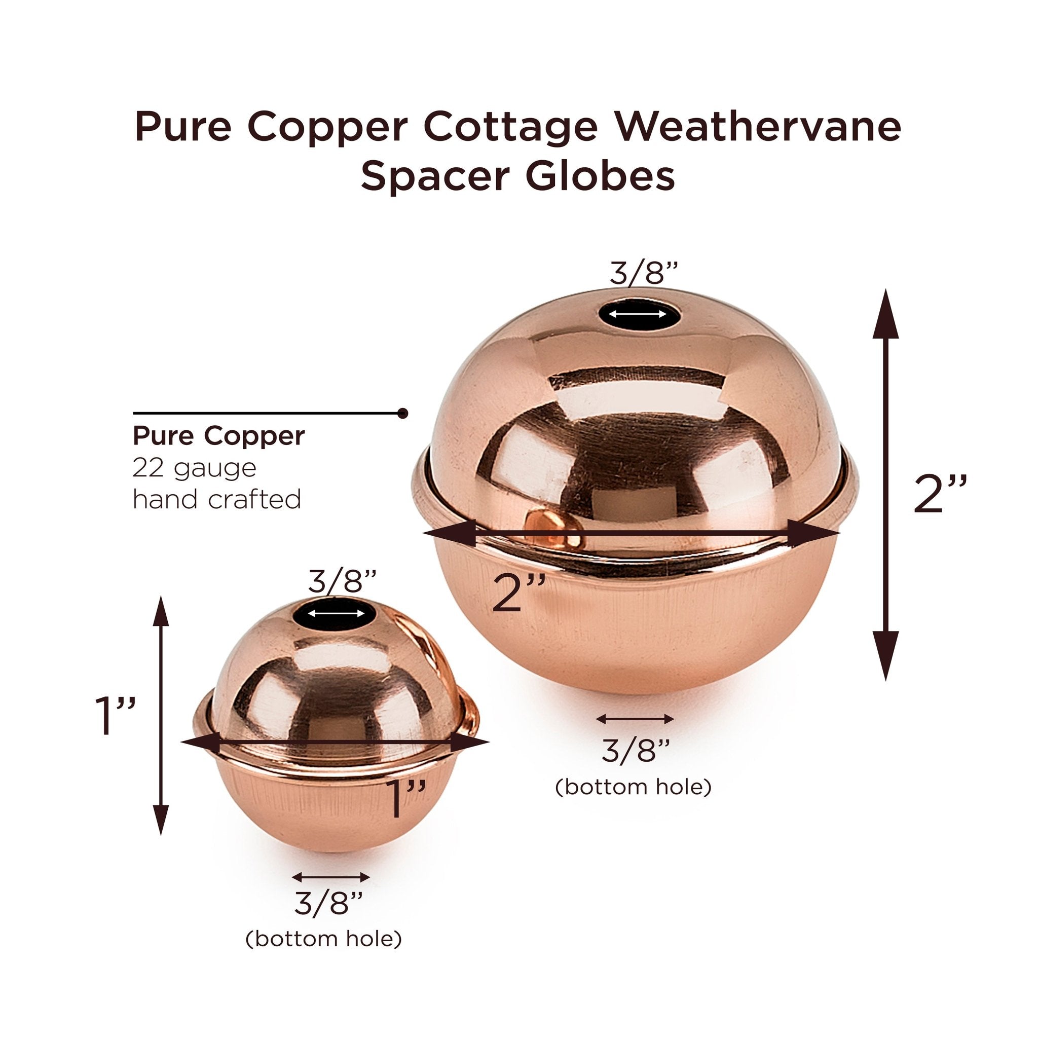 Copper Weathervane Spacer Ball Set (1 & 2 Pieces) - Decorative Roof Finial for Barns, Gazebos & Garden Decor