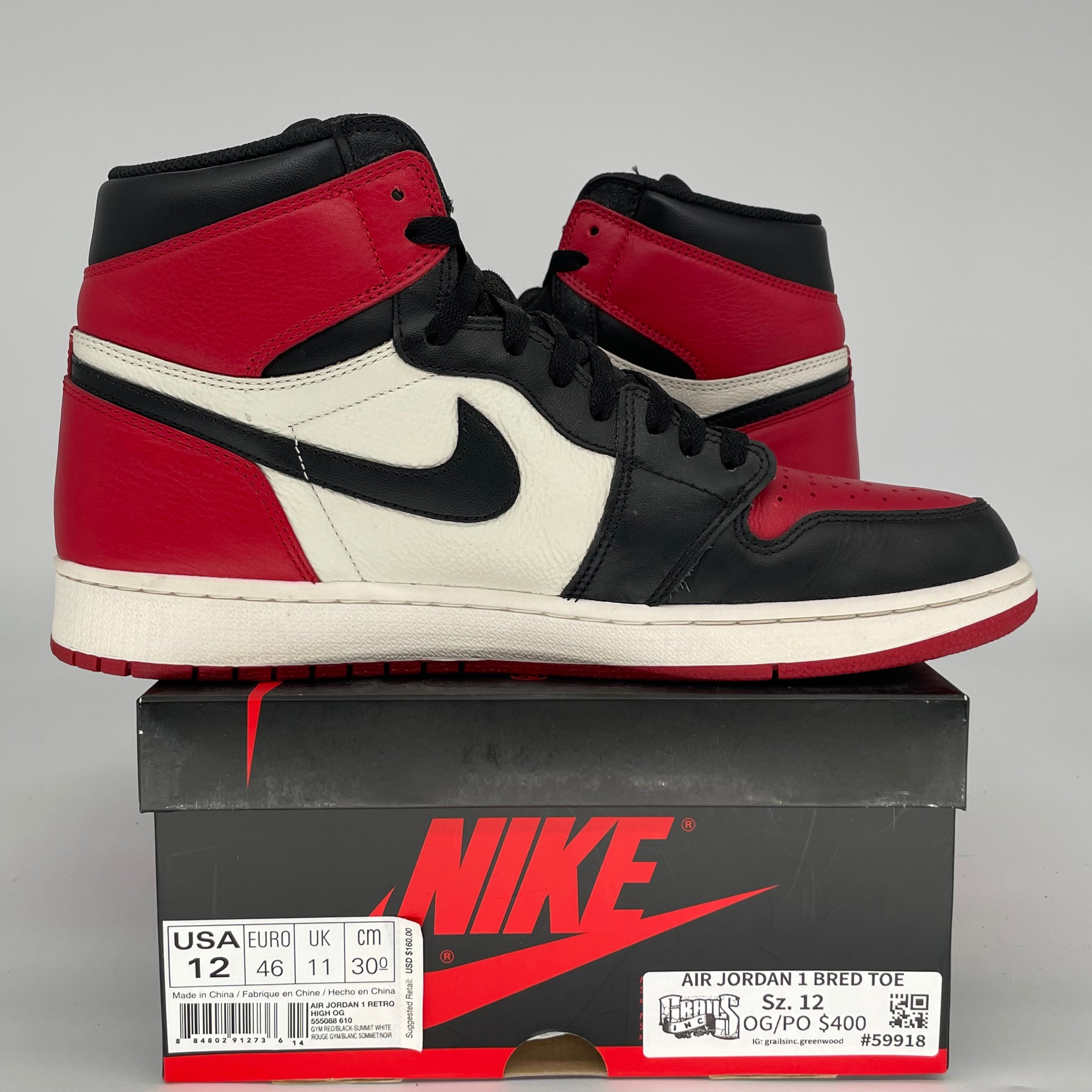 Air Jordan 1 Retro High OG 'Bred Toe' Men's Basketball Shoes Size 12 - 555088-610 | Authentic Sneakers for Streetwear, Sports & Collectors