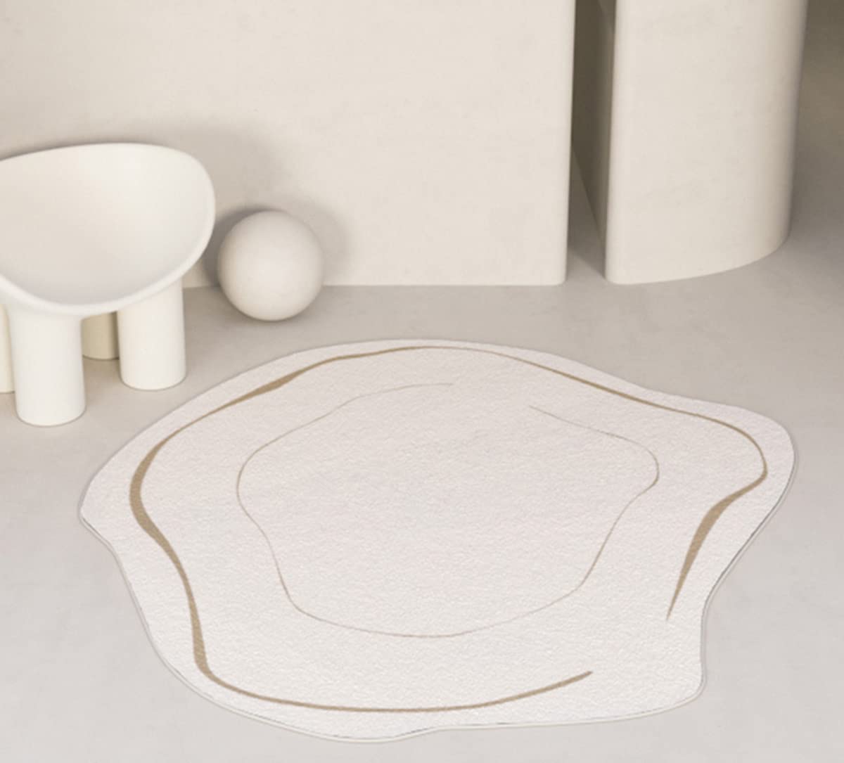 Ultra Soft Oval Wool Area Rug 5ft - Minimalist Shaggy Carpet for Living Room, Dining Room, Nursery, Bedroom & Home Office - White Irregular Runner Rug for Cozy Home Decor