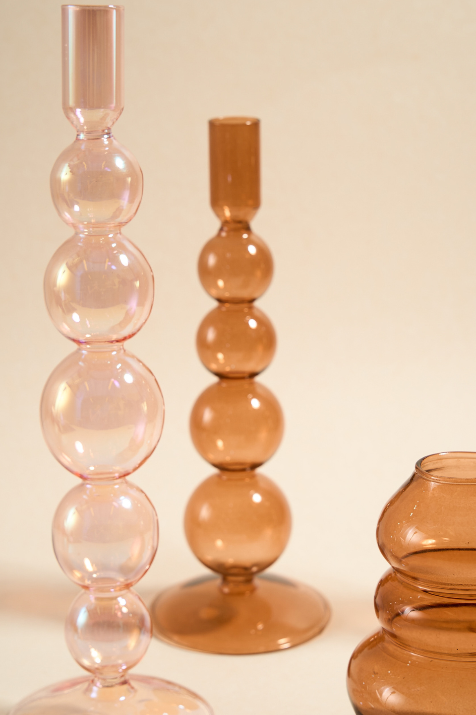25cm Glass Taper Candle Holder - Set of 4 Bubble Brown Candle Sticks for Dining Table, Wedding Centerpiece & Home Decor