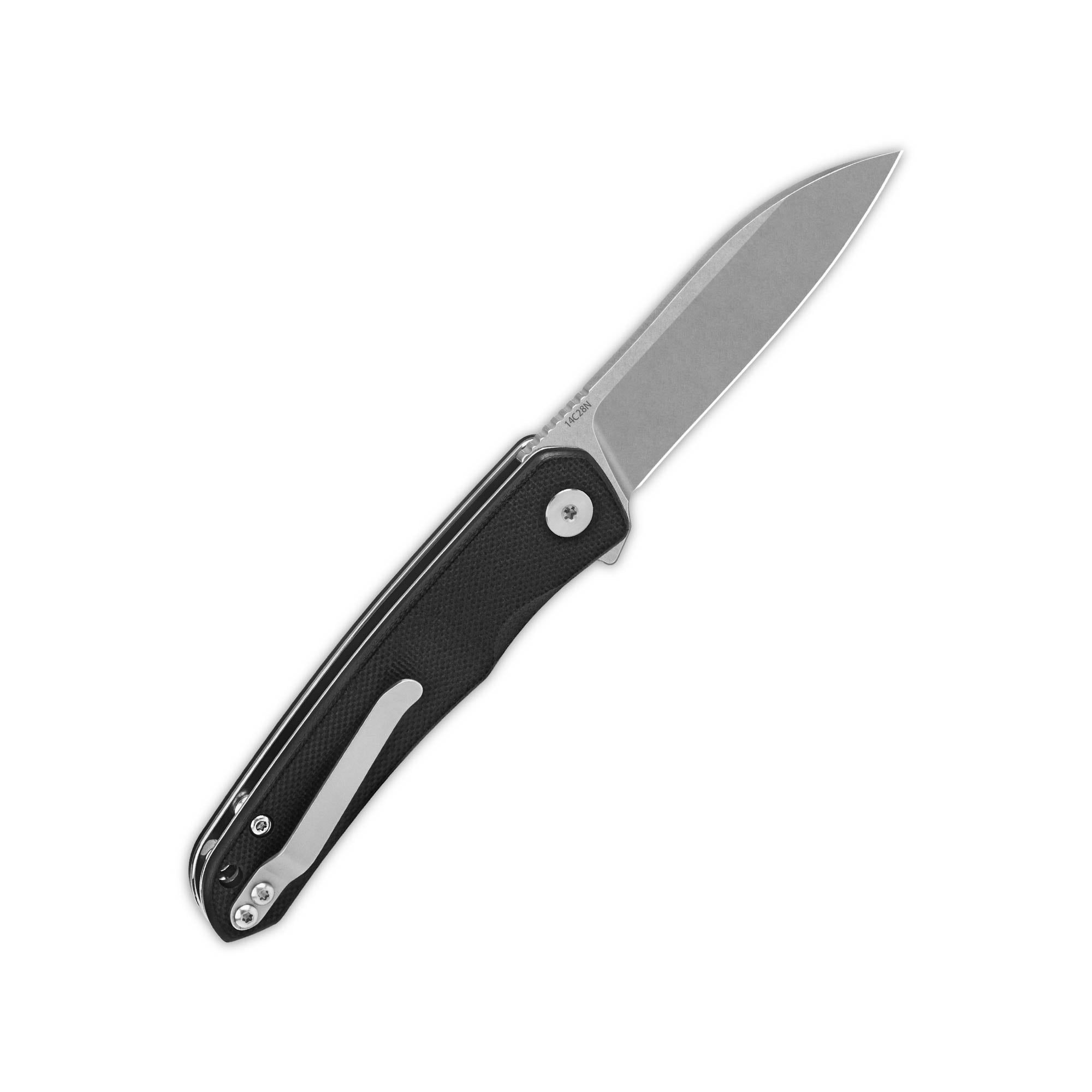 QSP Otter Liner Lock Pocket Knife - 14C28N Stainless Steel Blade, Black G10 Handle - EDC Folding Knife for Camping, Hiking & Everyday Carry