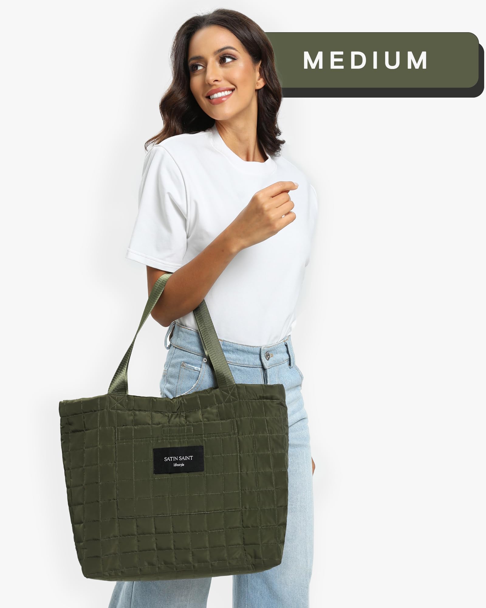 SATINSAINT Large Quilted Tote Bag for Women - Lightweight Travel Tote, Work Bag, Gym Bag & Casual Shopper - Perfect for Business Trips, Work Commute, Fitness & Everyday Use