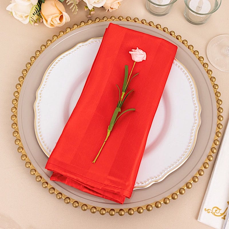 Premium 20x20 Inch Satin Table Napkins - Set of 5 Striped Elegant Dinner Napkins for Formal Dining, Wedding, and Holiday Parties