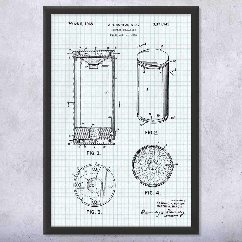 Vintage Framed Cylindrical Speaker Print - Music Wall Art Decor for Home & Studio - Unique Sound System Poster & Audio Tech Gift - Echo Speaker Graph Paper Design (8x10) - Perfect for Music Lovers, Audiophiles & Home Theater Decor