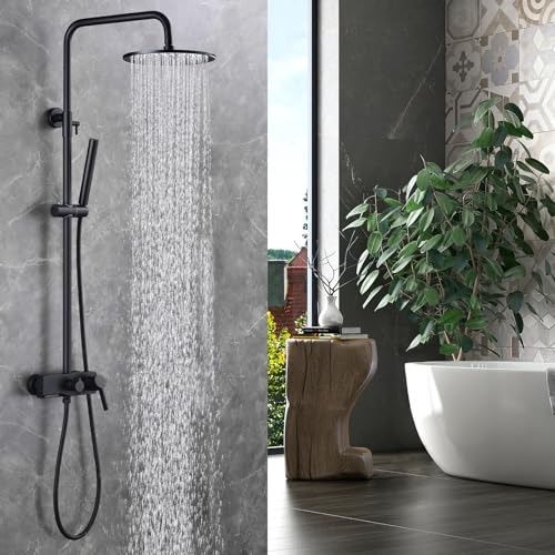B- Matte Black with Round Shower Head