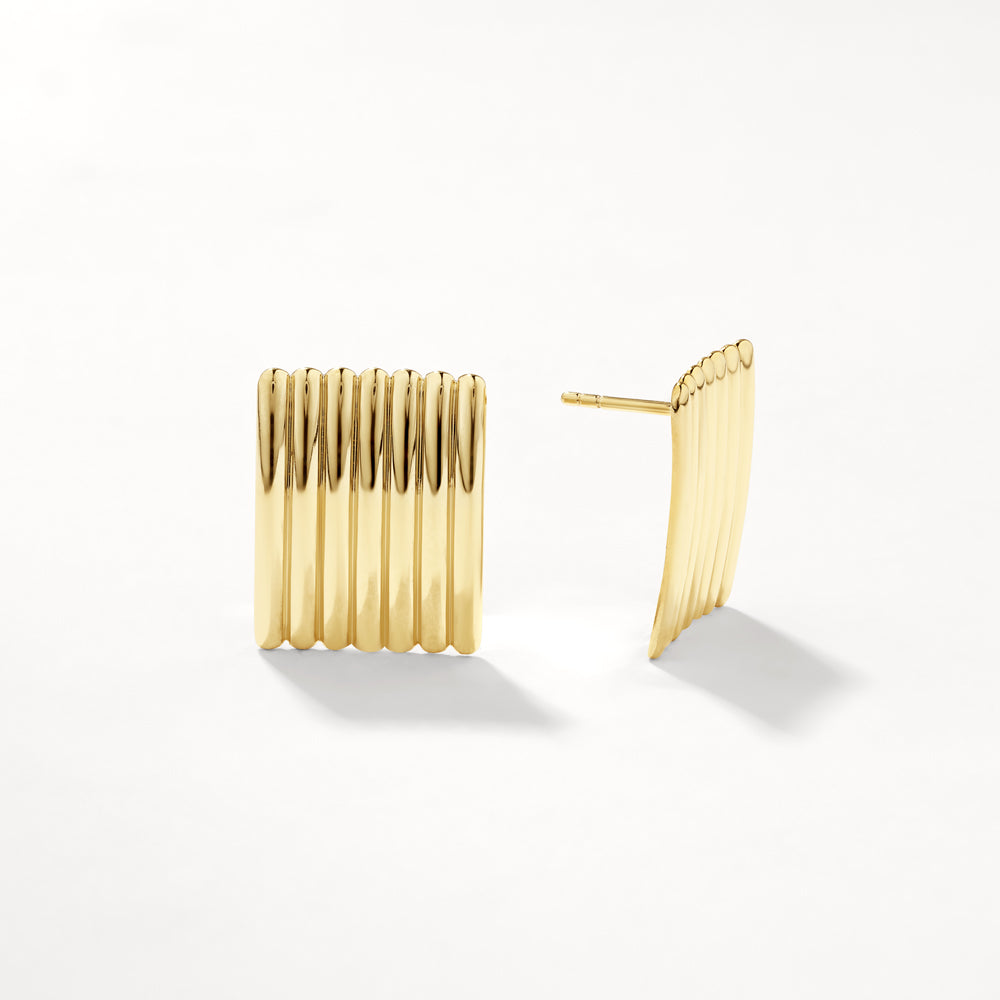 Gold Ribbed Square Stud Earrings for Women - Minimalist Chic Jewelry for Everyday Wear & Special Occasions