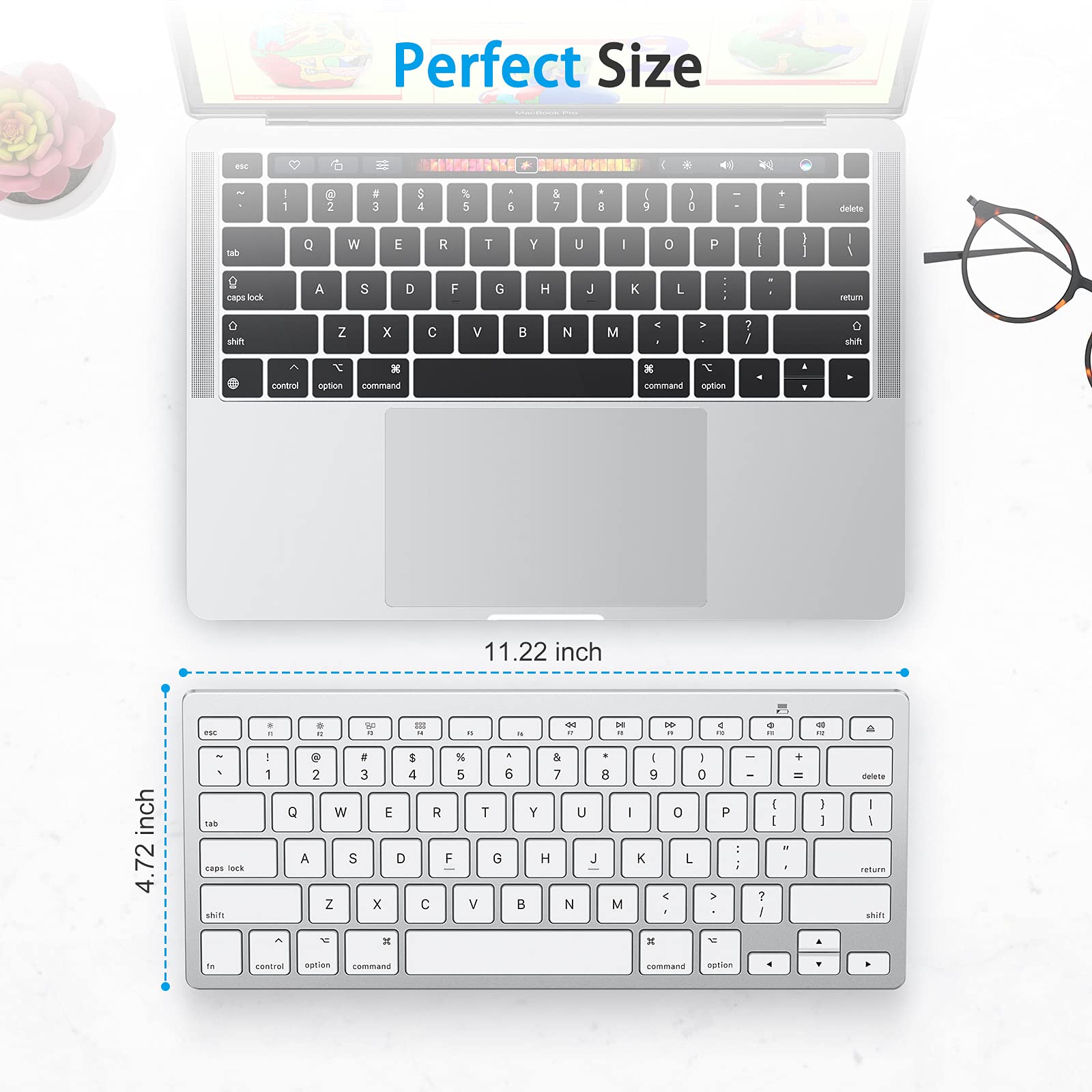 OMOTON Bluetooth Keyboard for Mac - Compact Wireless Keyboard Compatible with MacBook Pro/Air, iMac, Mac Mini, Windows PC (Silver) | Perfect for Home Office, Travel & Coffee Shop Work