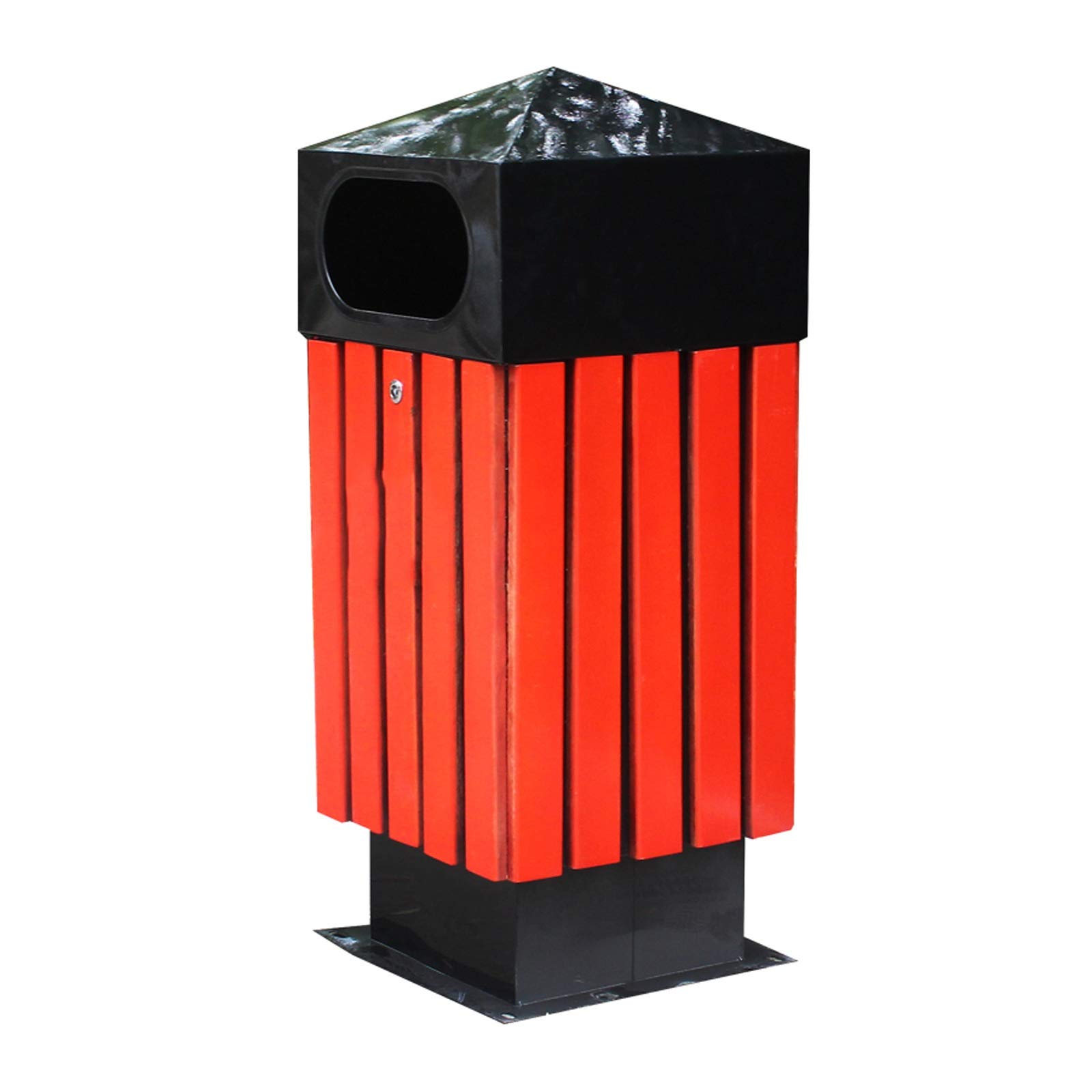 TOMYEUS Stainless Steel & Wood Outdoor Trash Can - Recessed Panel Commercial Garbage Bin for Park, School & Street Use | Durable Single Barrel Waste Container for Public Spaces & Urban Areas